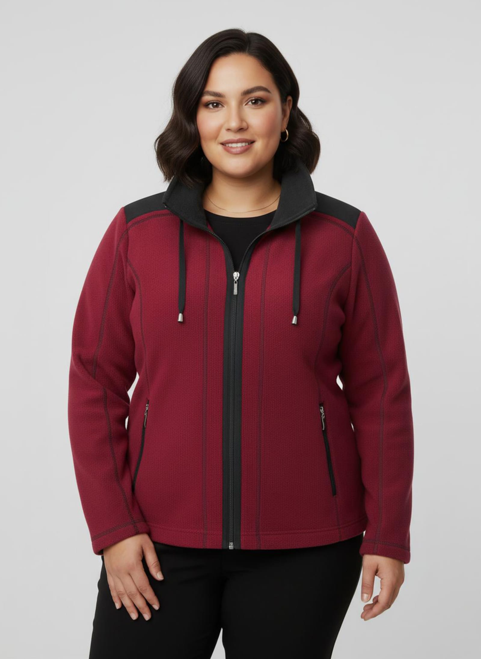 Fleecejacke mit Kontraststreifen - rot-schwarz