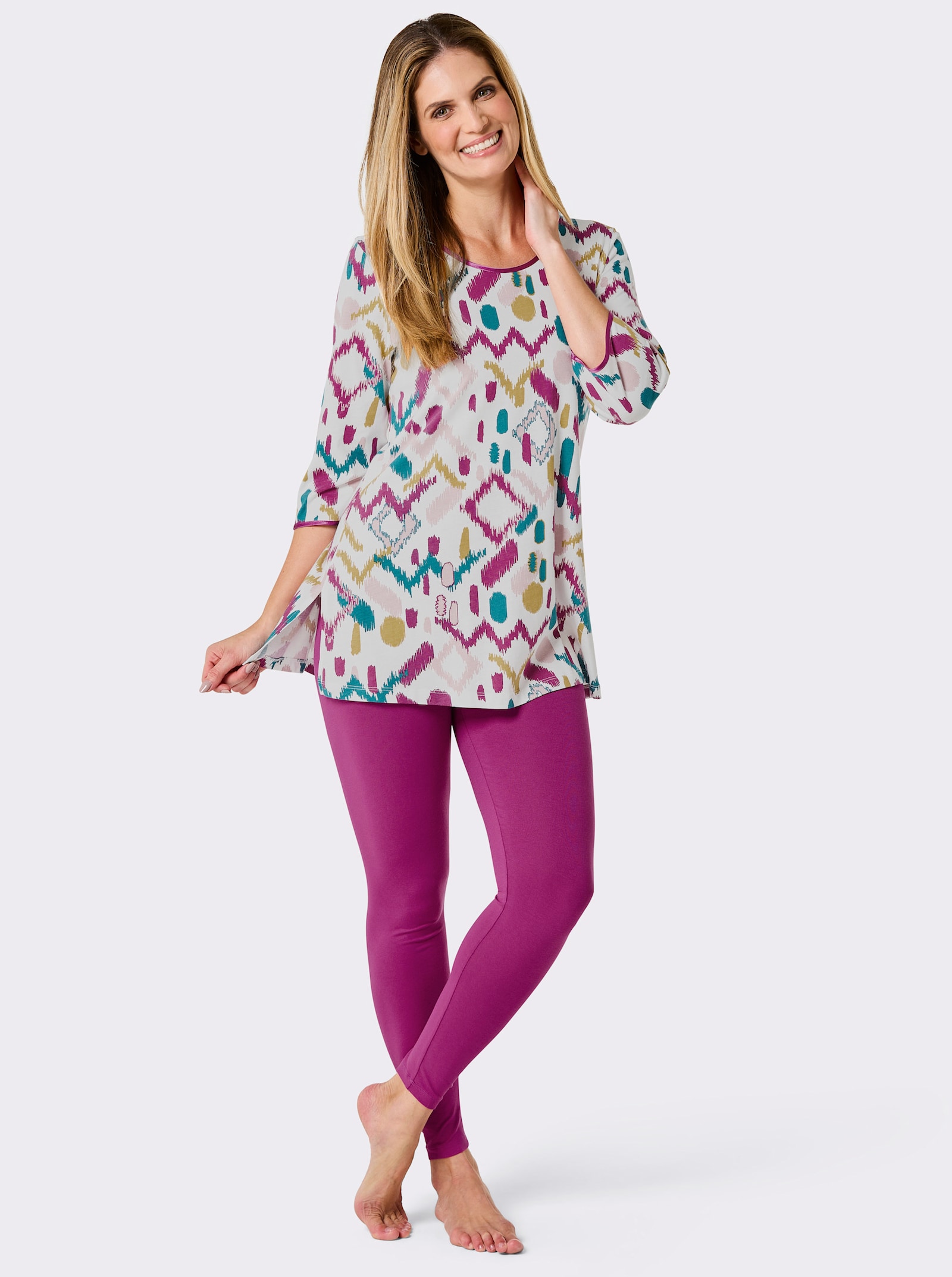 wäschepur Schlafanzug - ecru-magenta-bedruckt