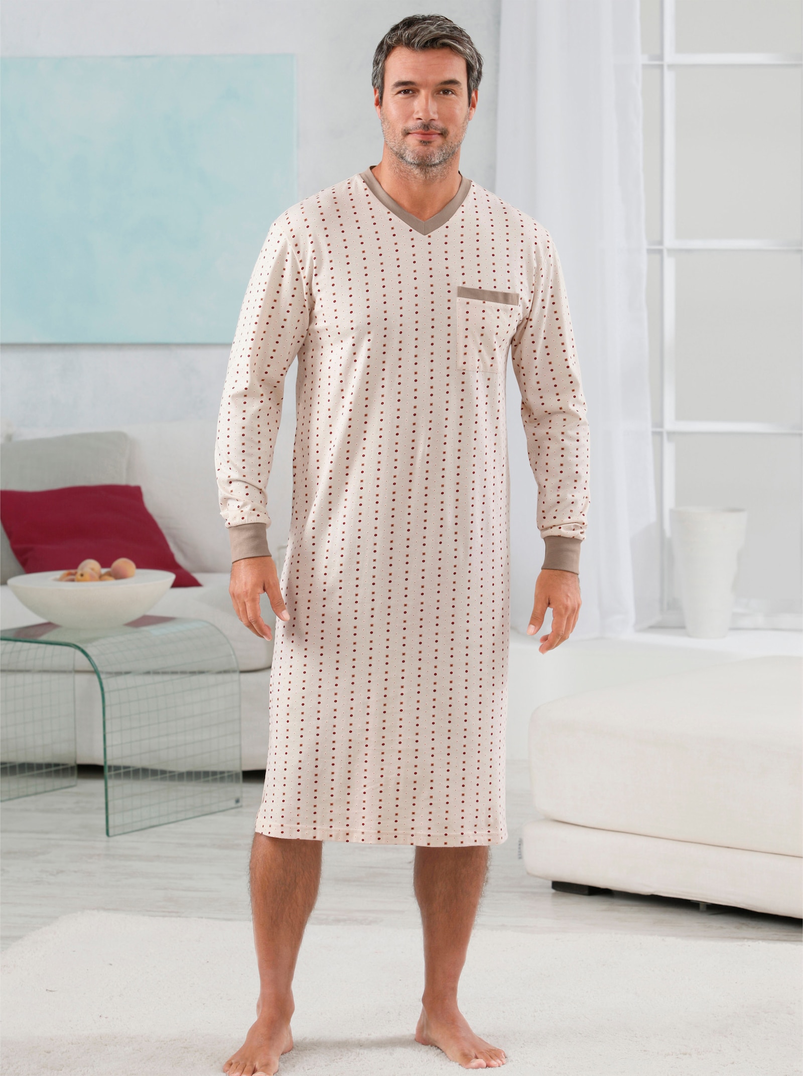 KINGsCLUB Noční košile - hnědá + béžová-potisk