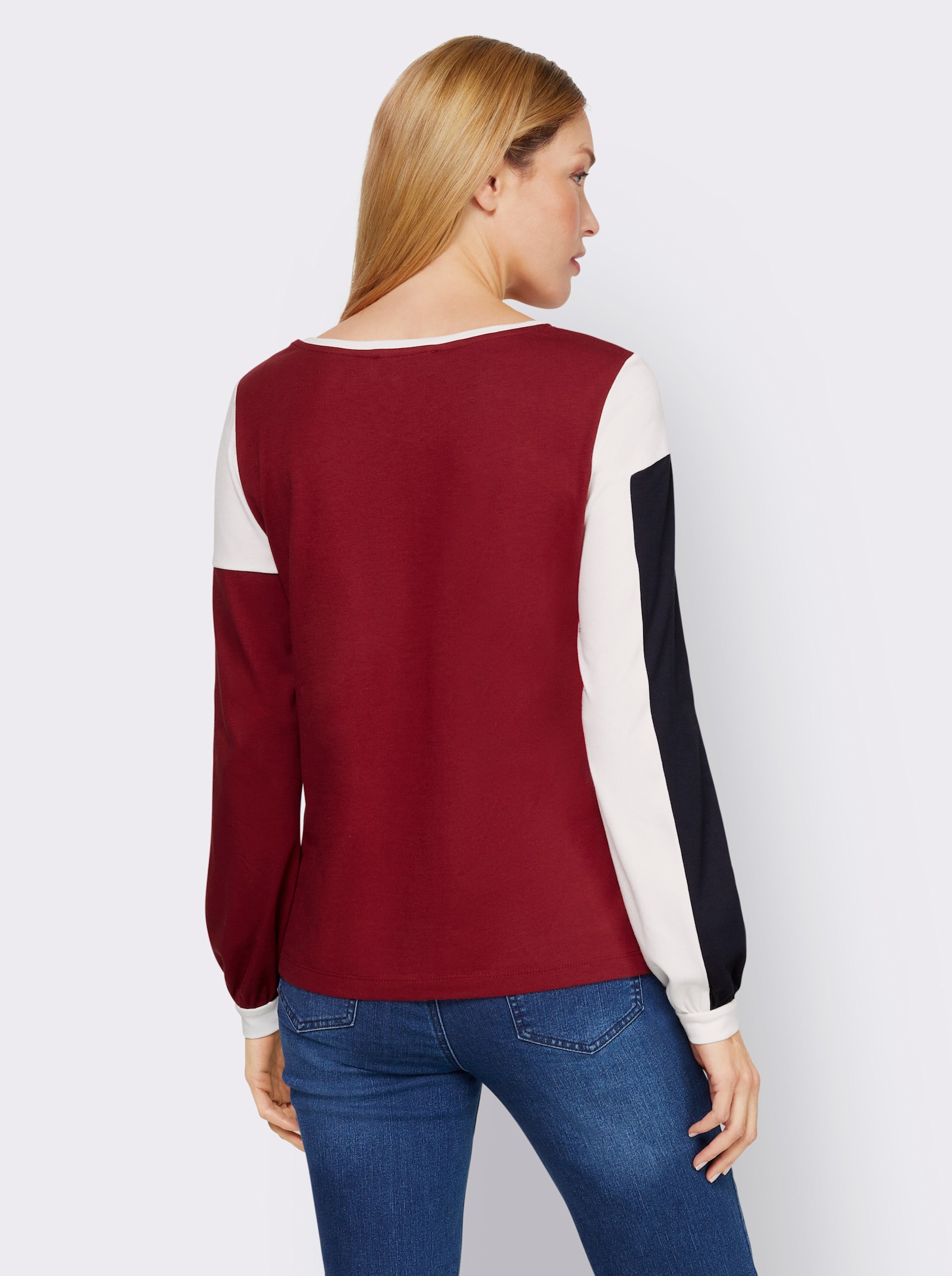 heine Langarmshirt mit Color-Blocking-Muster - marine-ecru-gemustert