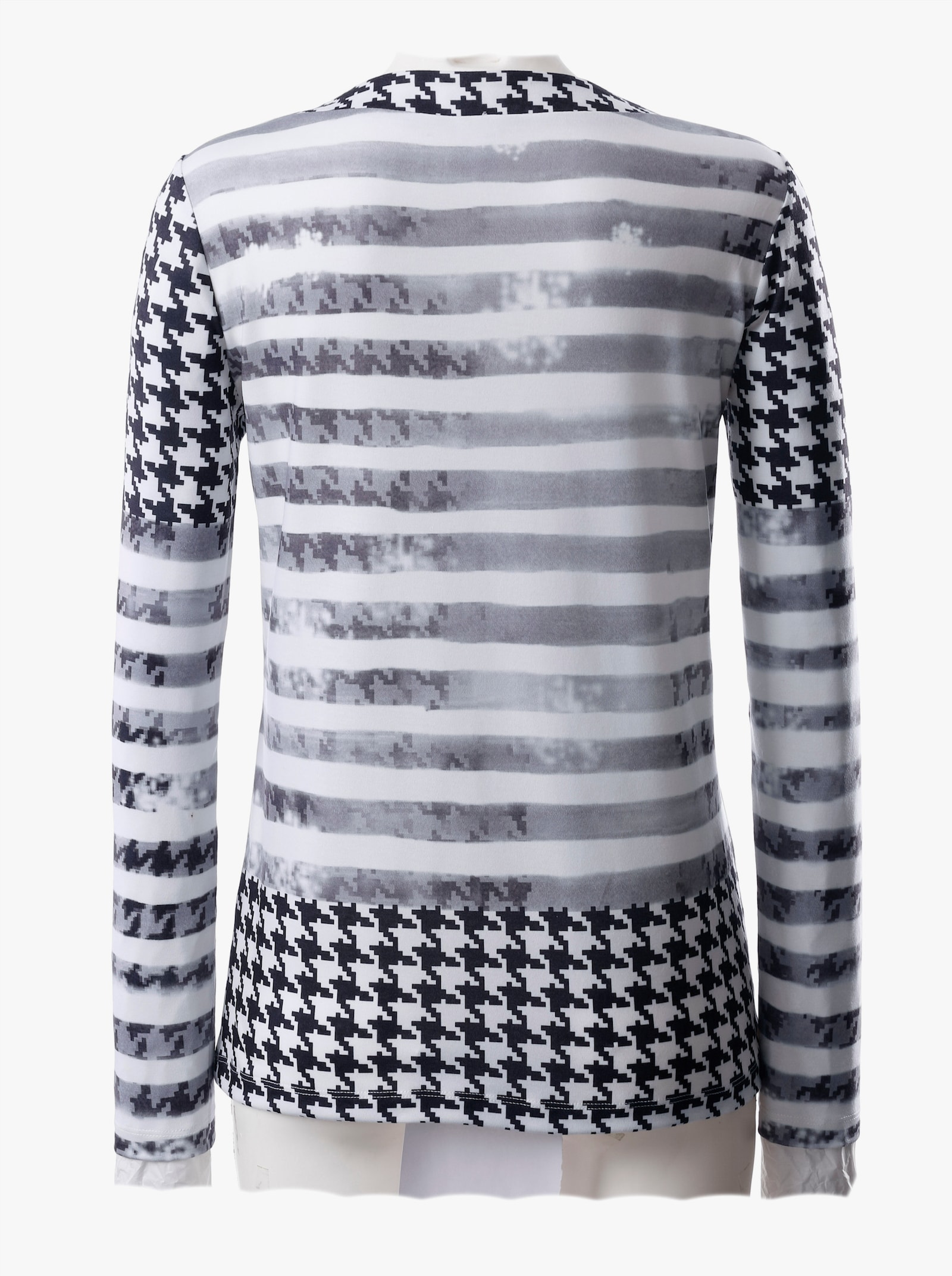 Langarmshirt mit Hahnentritt-Muster - schwarz-rot-bedruckt