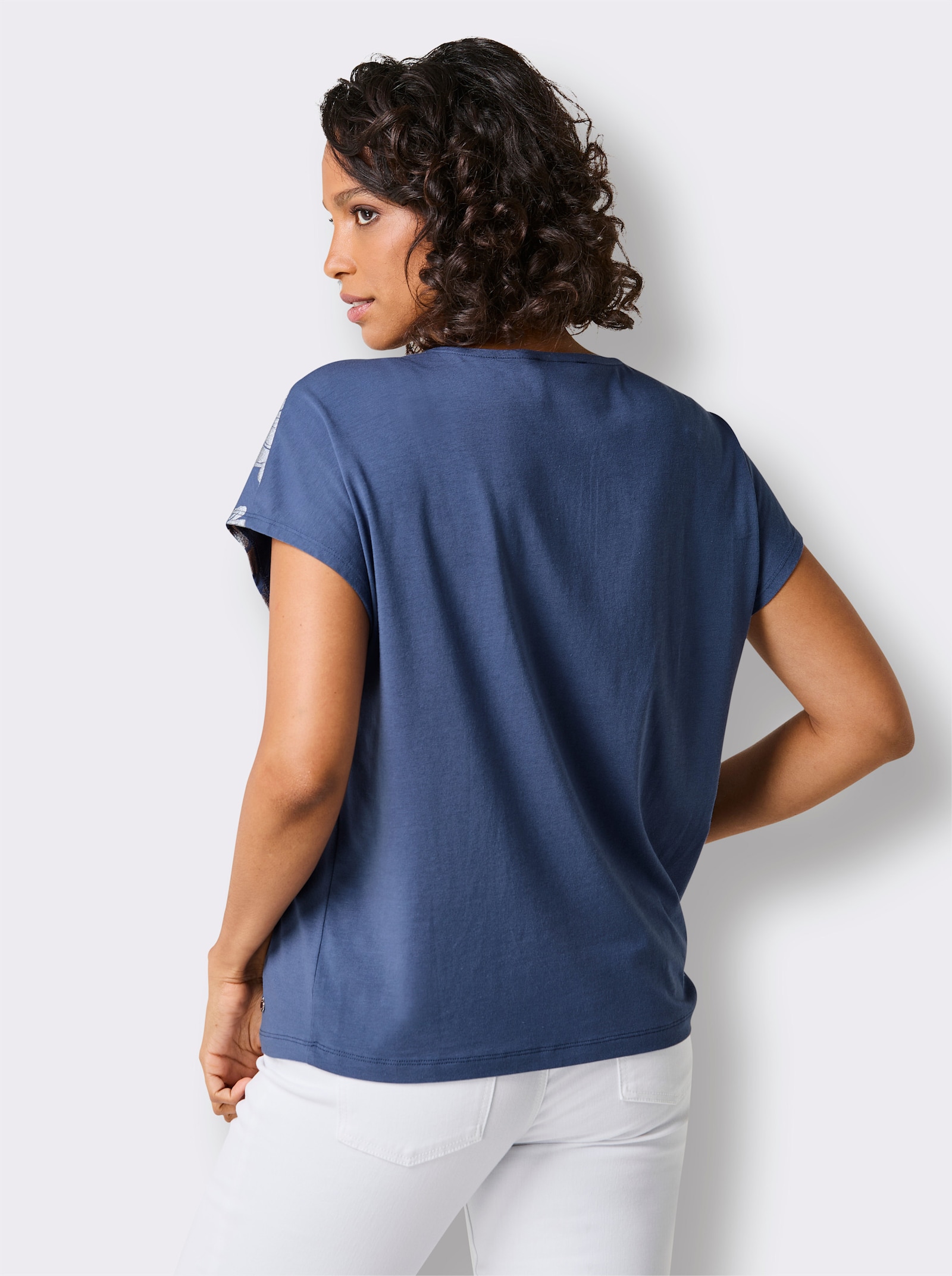 CREATION L PREMIUM Kurzarmshirt mit Foliendruck - rauchblau-bedruckt
