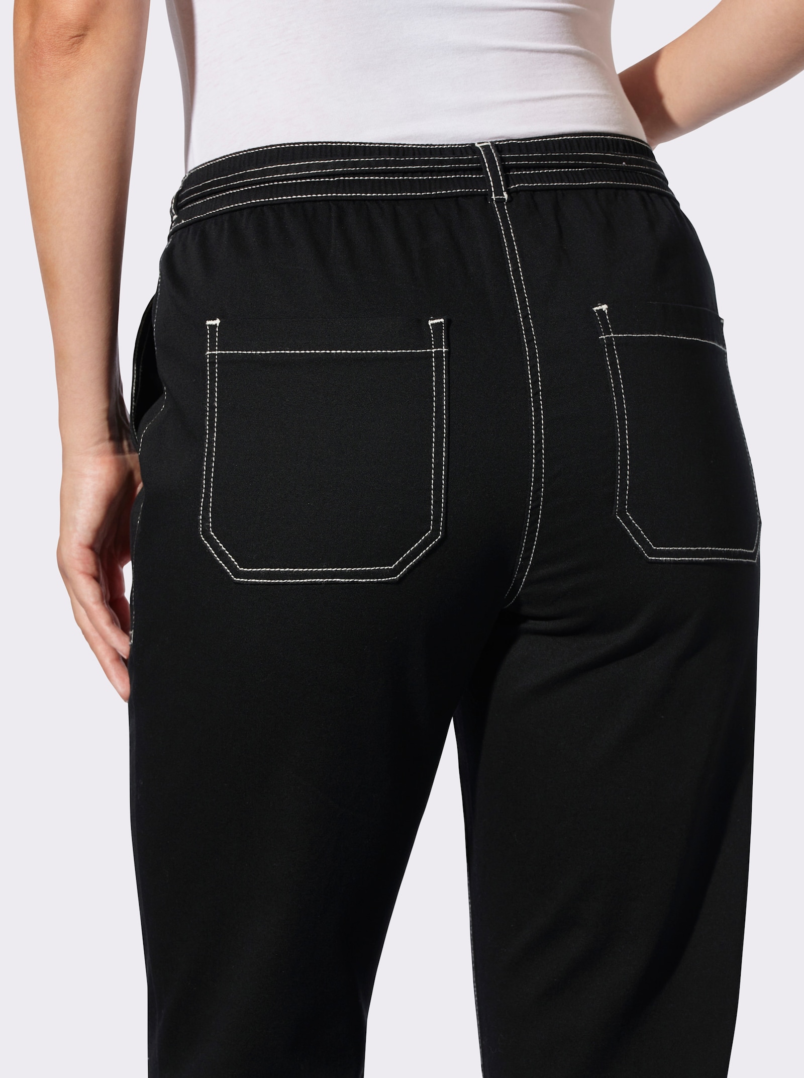 7/8-Jeans Schlupfform, mit Dehnbund - schwarz