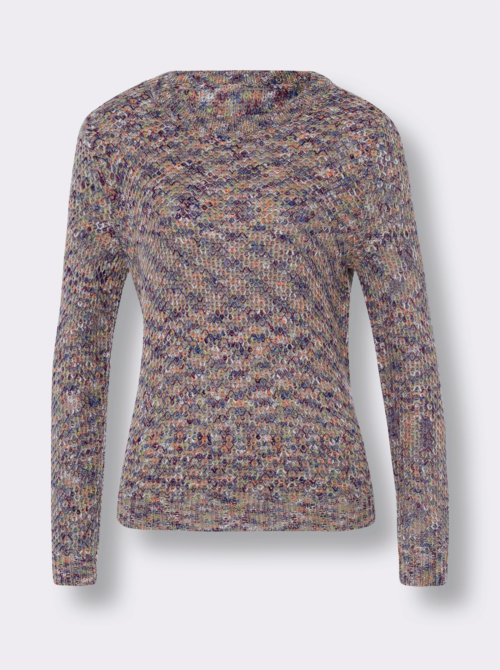 Pullover met ronde hals in gemêleerde look - steengrijs/gemêleerd