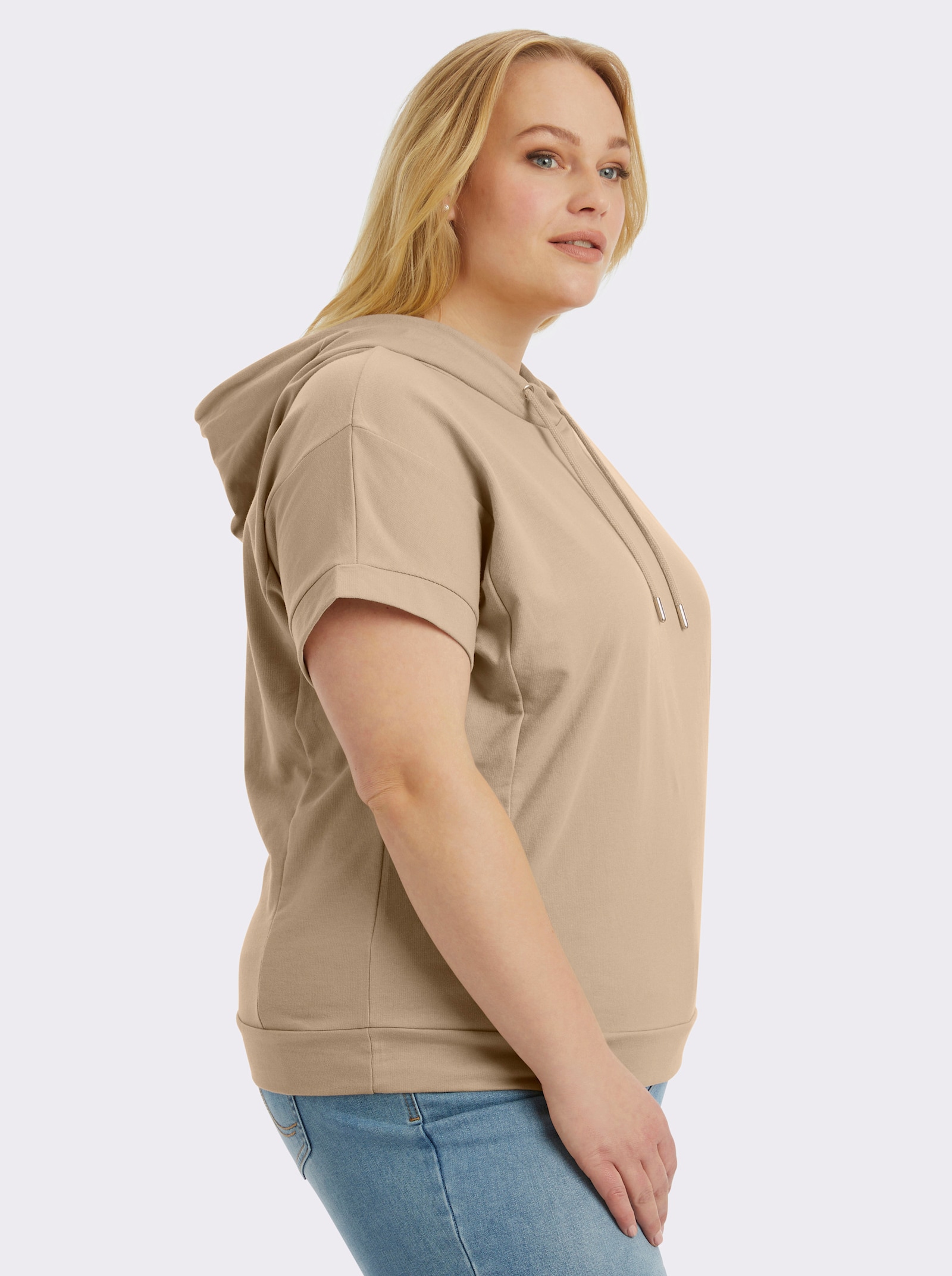  Kapuzenshirt mit überschnittener Schulter - beige