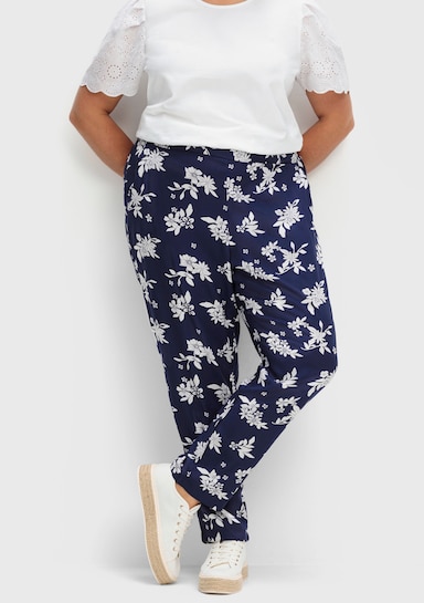 Hose floral bedruckt - nachtblau-weiß-bedruckt