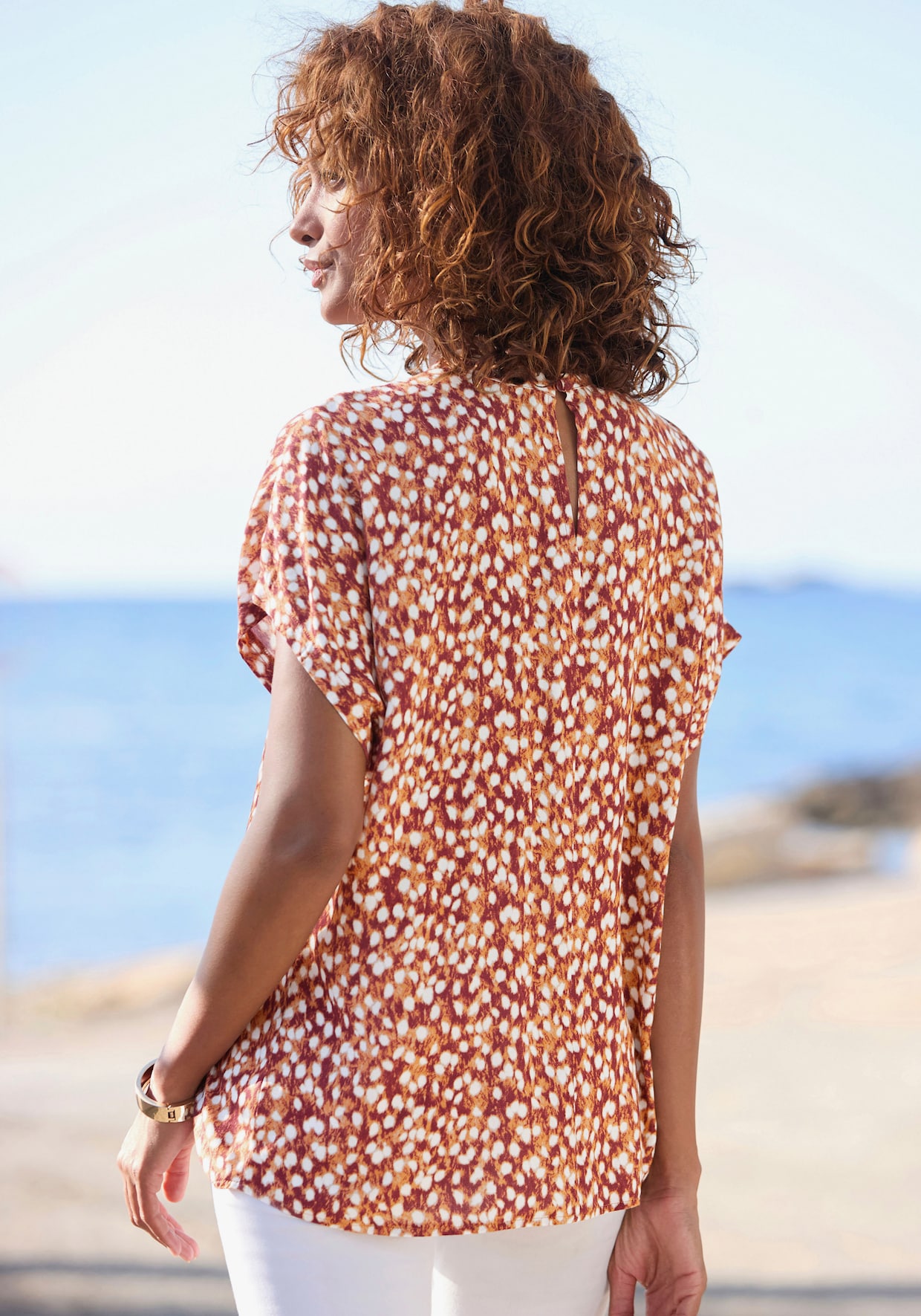Vivance Blouse met korte mouwen - bruin/crème bedrukt