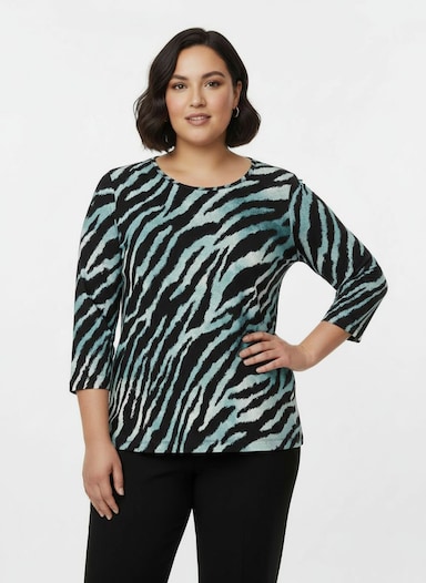 Print-Shirt im Animal-Dessin - schwarz-petrol-bedruckt