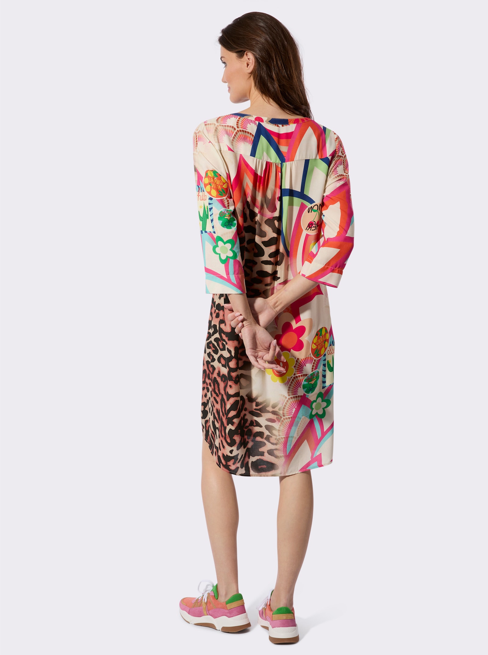Tunikakleid im Muster-Mix - champagner-orange-bedruckt