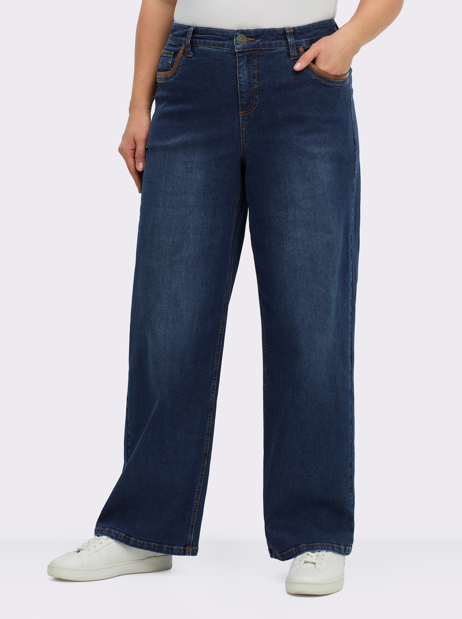 sheego Jeans met wijde pijpen en paspels - blue-stonewashed