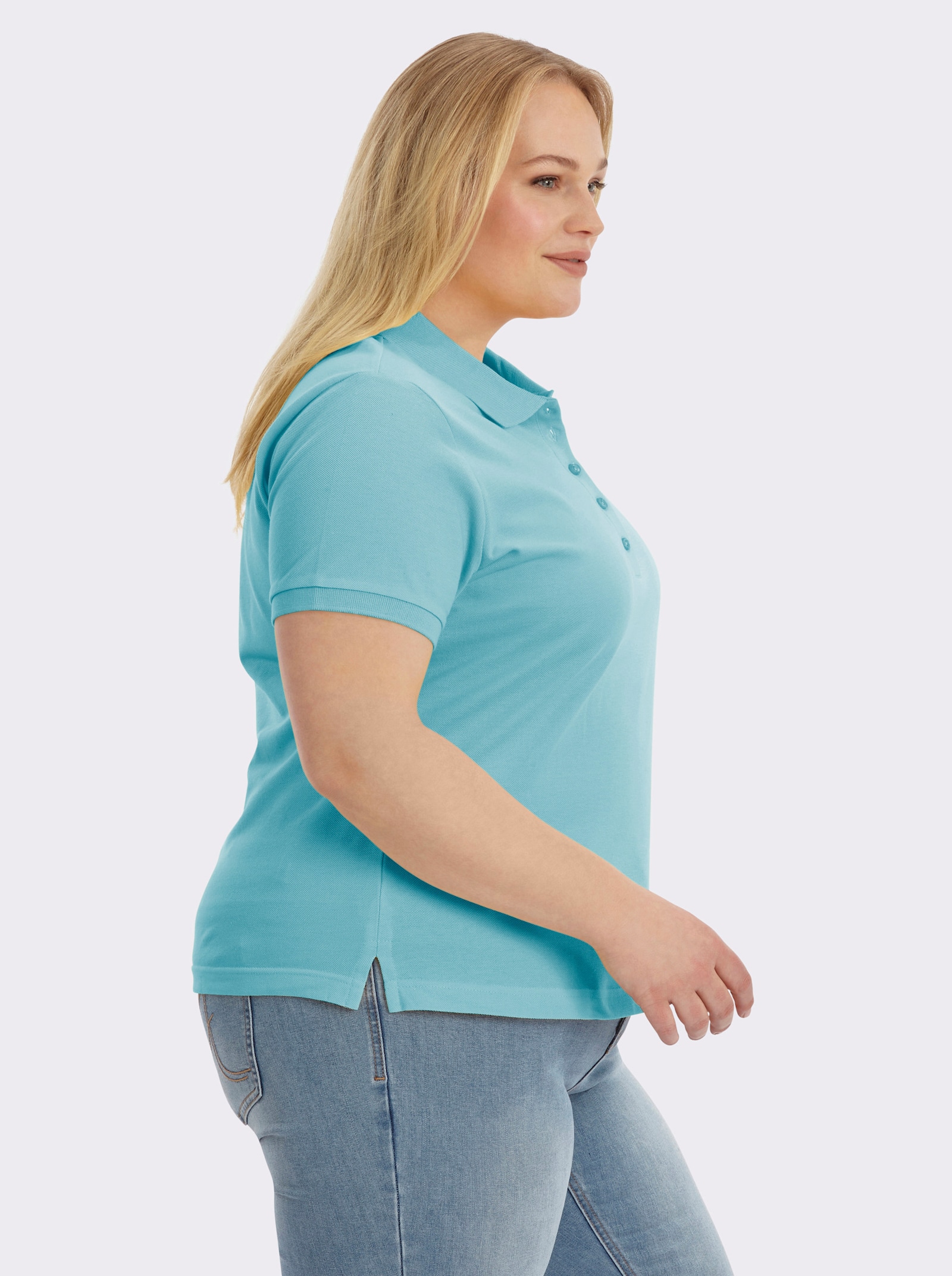 Poloshirt mit Seitenschlitzen - aqua