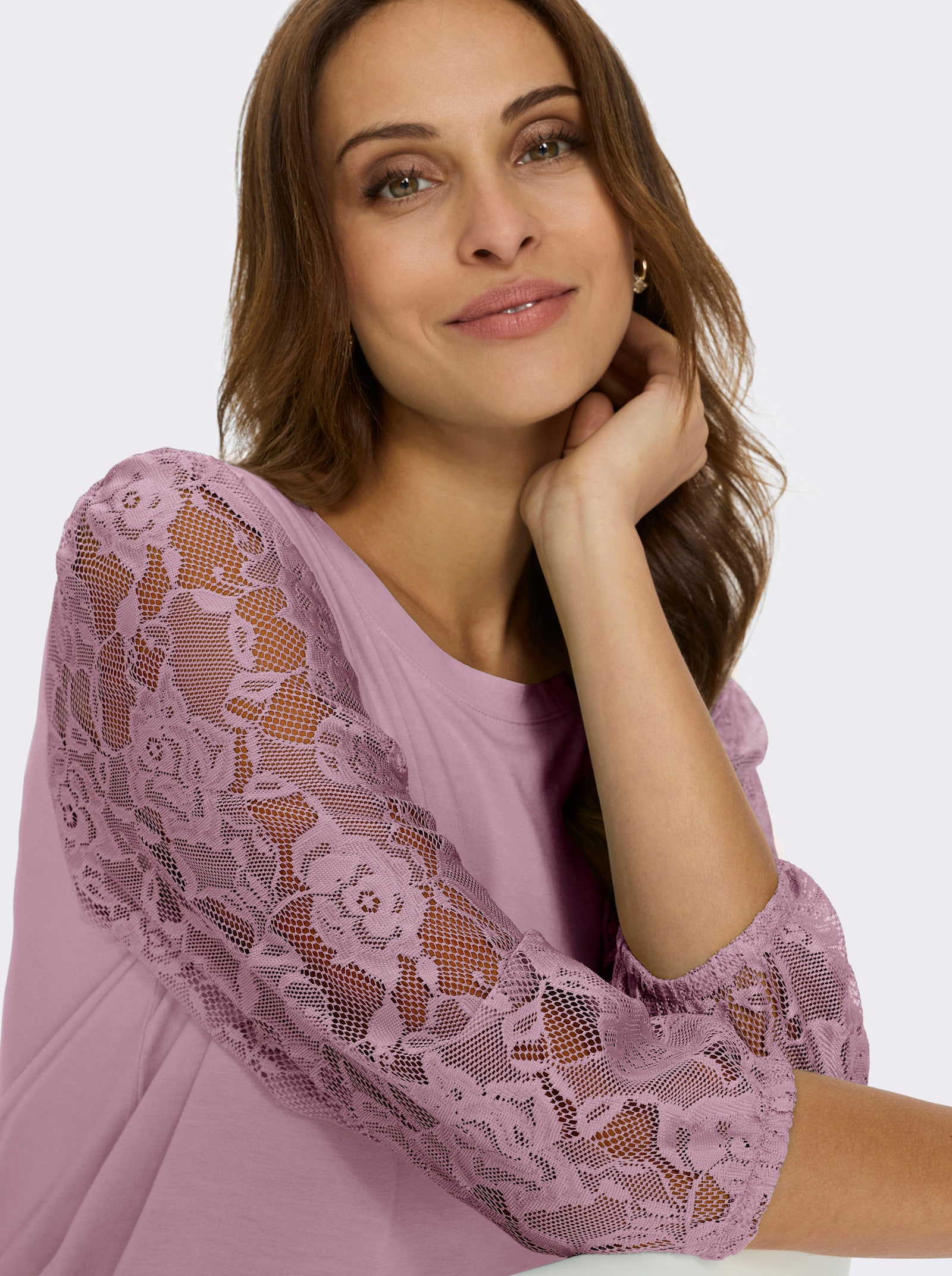 Spitzenshirt mit dezenter Raffung - rosé