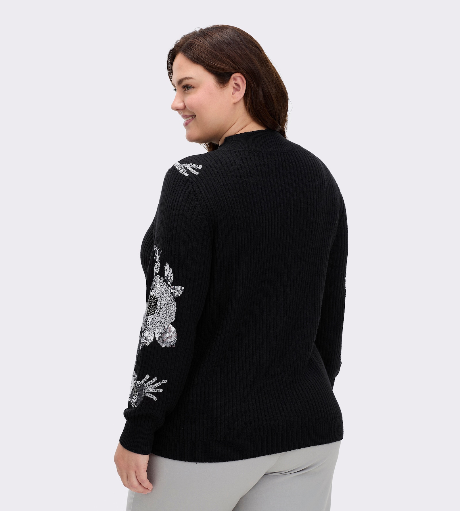 sheego by Joe Browns Pullover mit Stehkragen und Paillettenstickerei - schwarz-silberfarben-gemustert