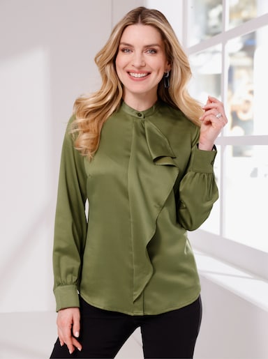 Langarm-Bluse mit Volant - oliv