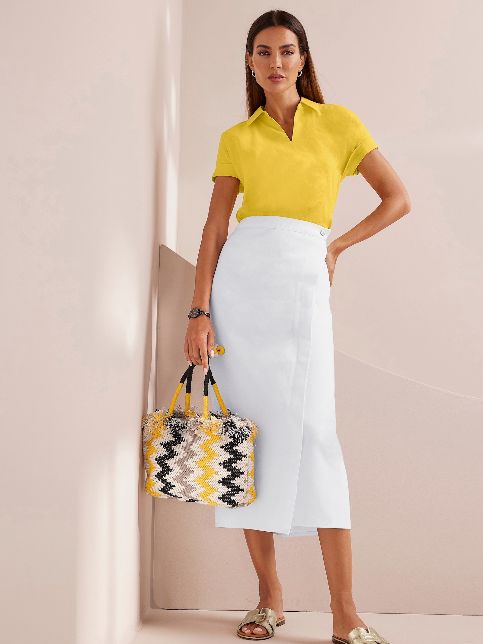 heine Schlupfbluse aus Baumwoll-Leinen-Mix - sonnengelb