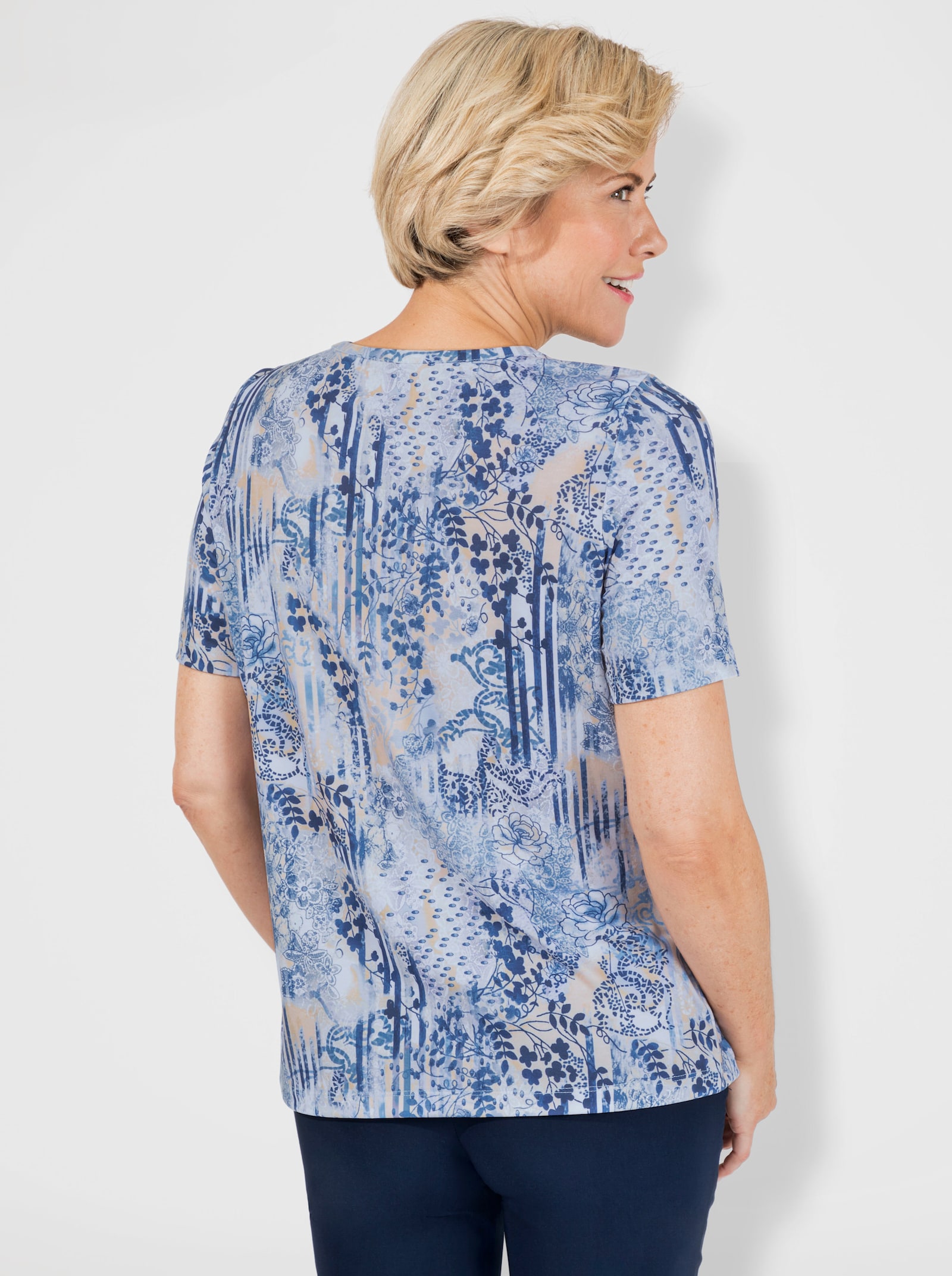 Rundhalsshirt mit Kurzarm - himmelblau-nachtblau-bedruckt