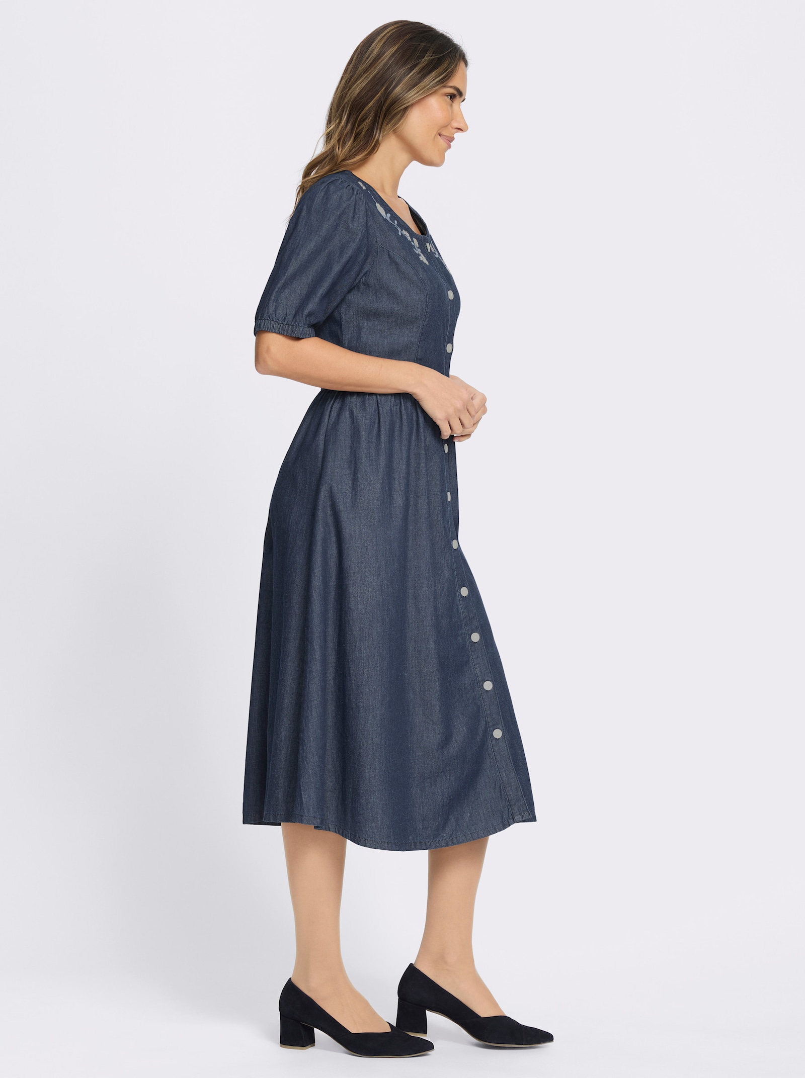 Trachtenkleid mit floraler Stickerei - blue-stone-washed