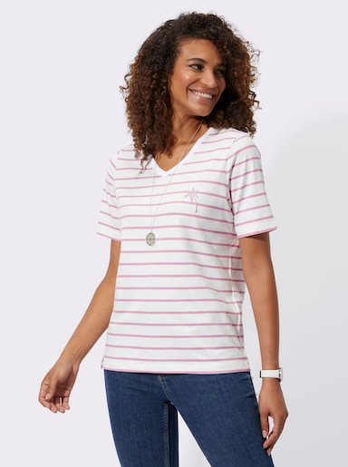 Shirt mit Stickerei, geringelt - orchidee-ecru-geringelt
