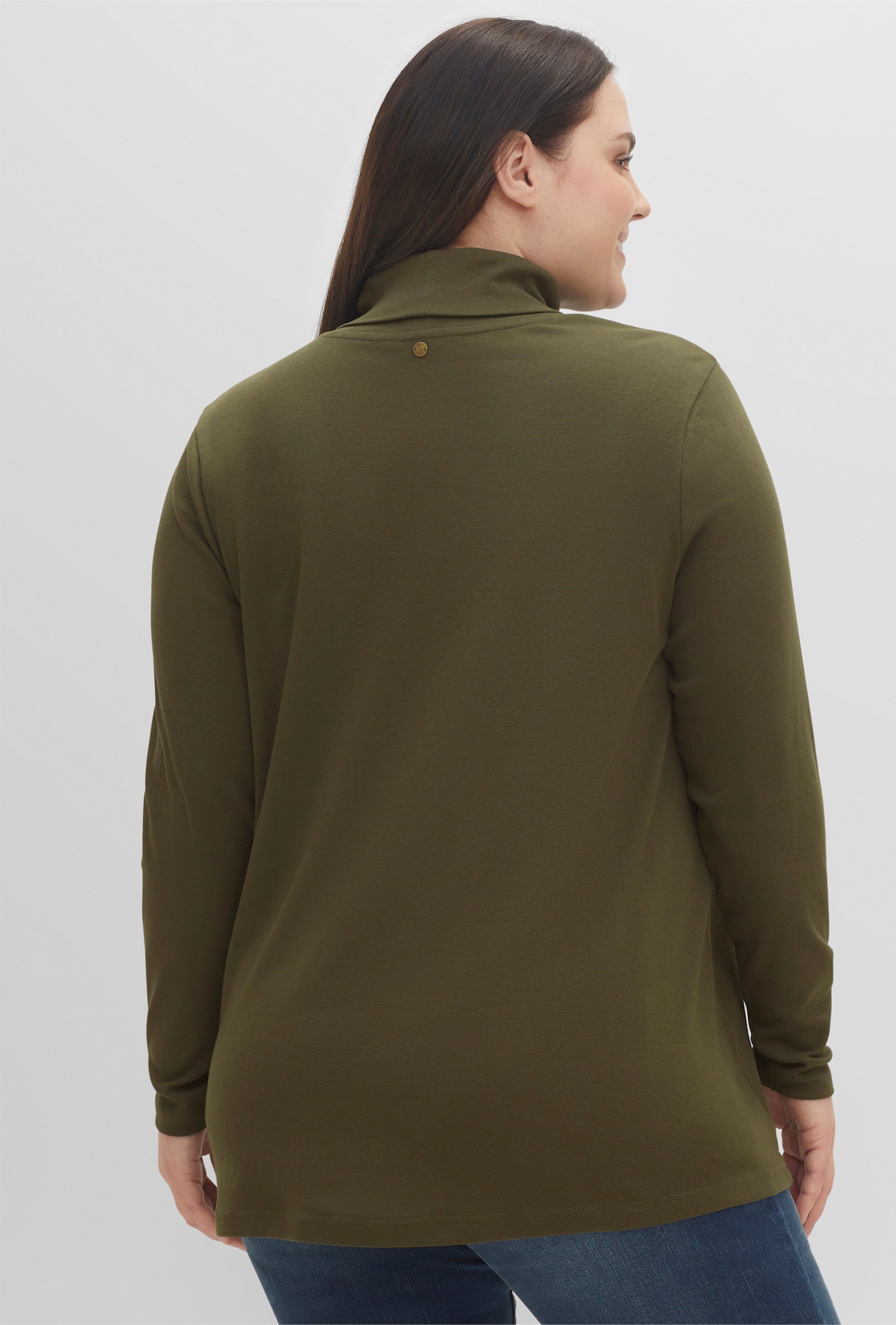 sheego Rollkragenshirt in A-Linie - dunkelkhaki