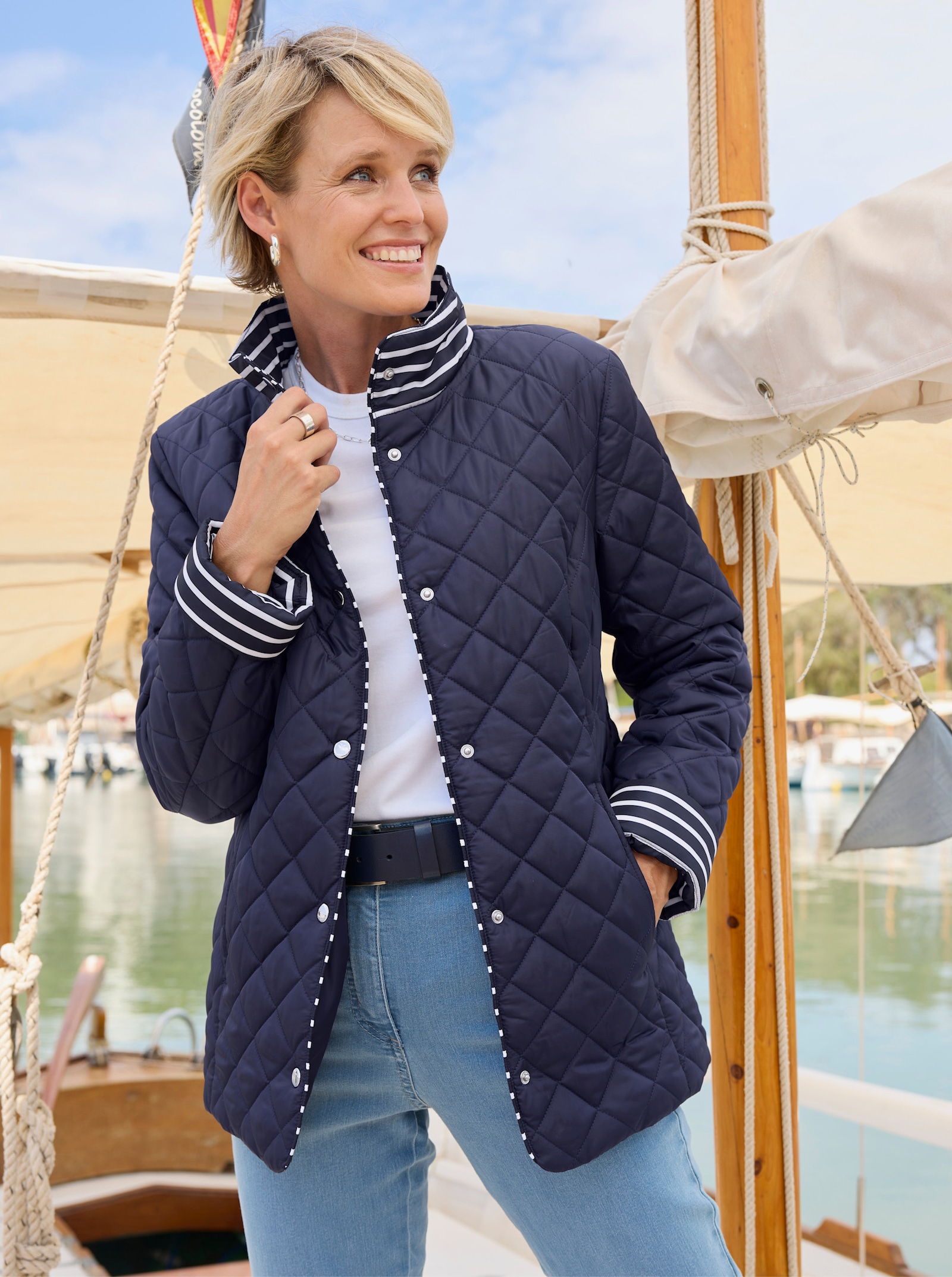 Steppjacke mit Streifen-Details - marine
