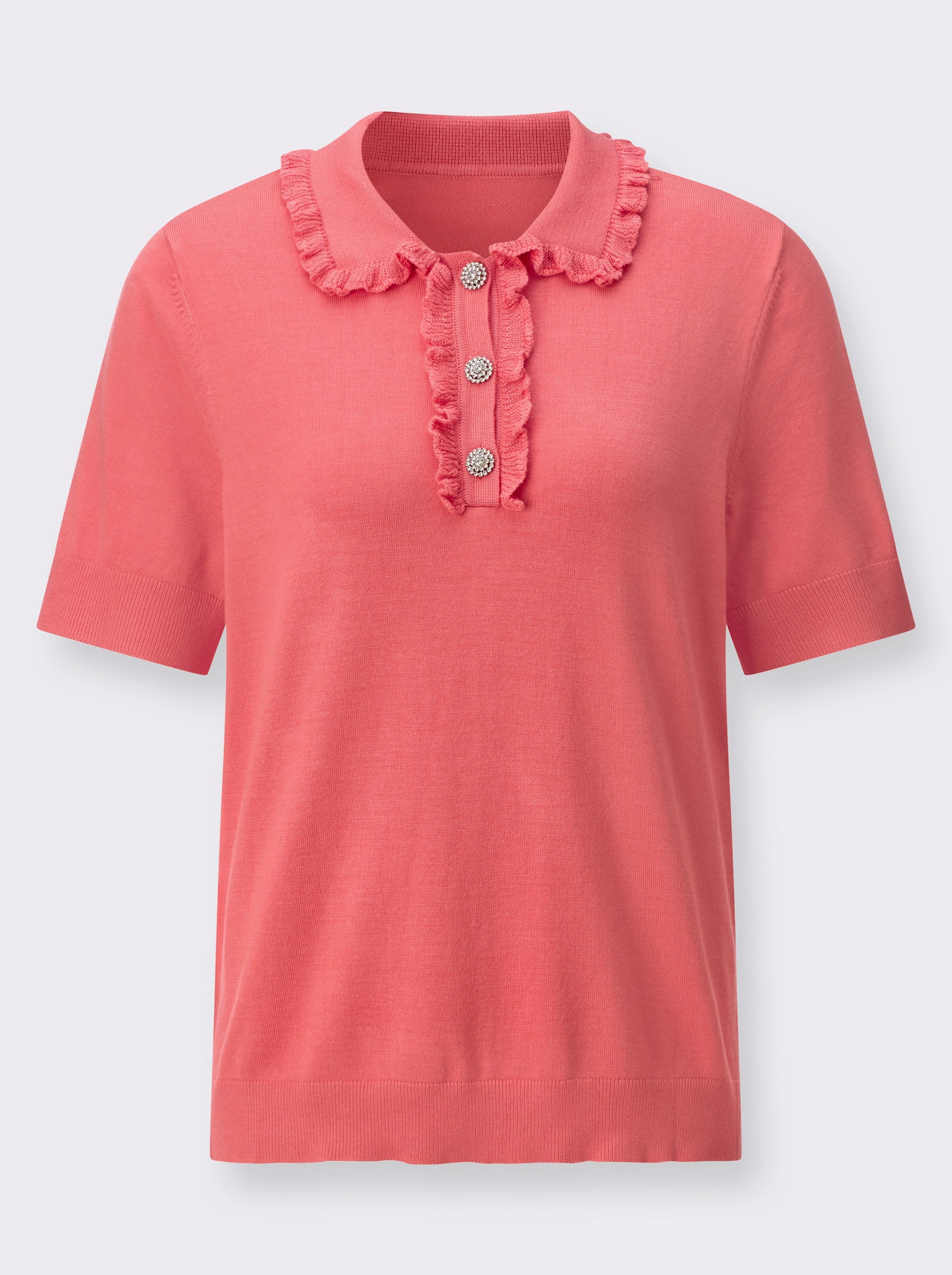 Polopullover mit kurzer Zierknopfleiste - koralle