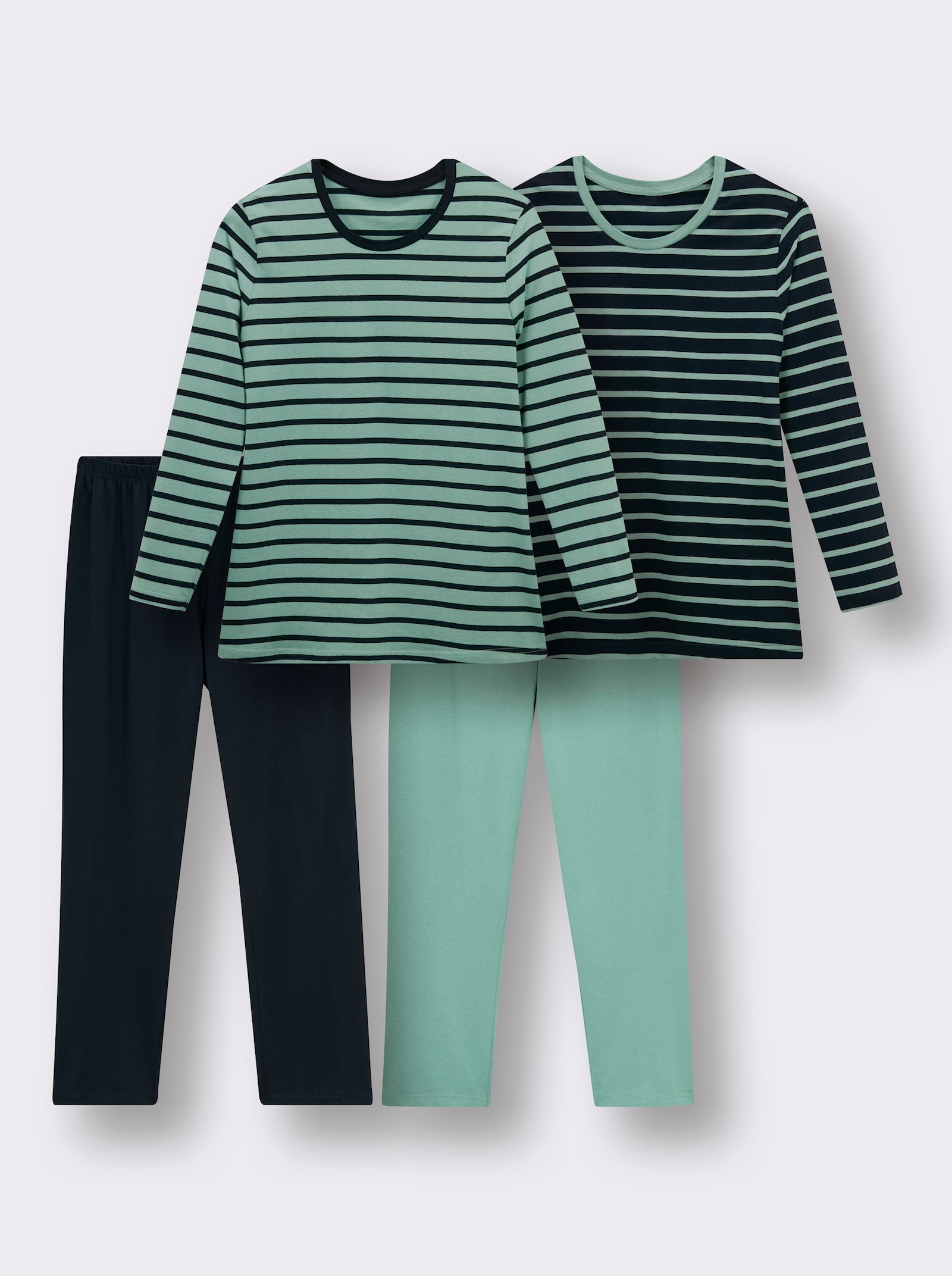 wäschepur Schlafanzüge im Doppelpack - marine-geringelt + mint-geringelt
