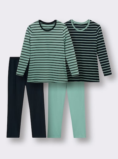 wäschepur Schlafanzüge im Doppelpack - marine-geringelt + mint-geringelt