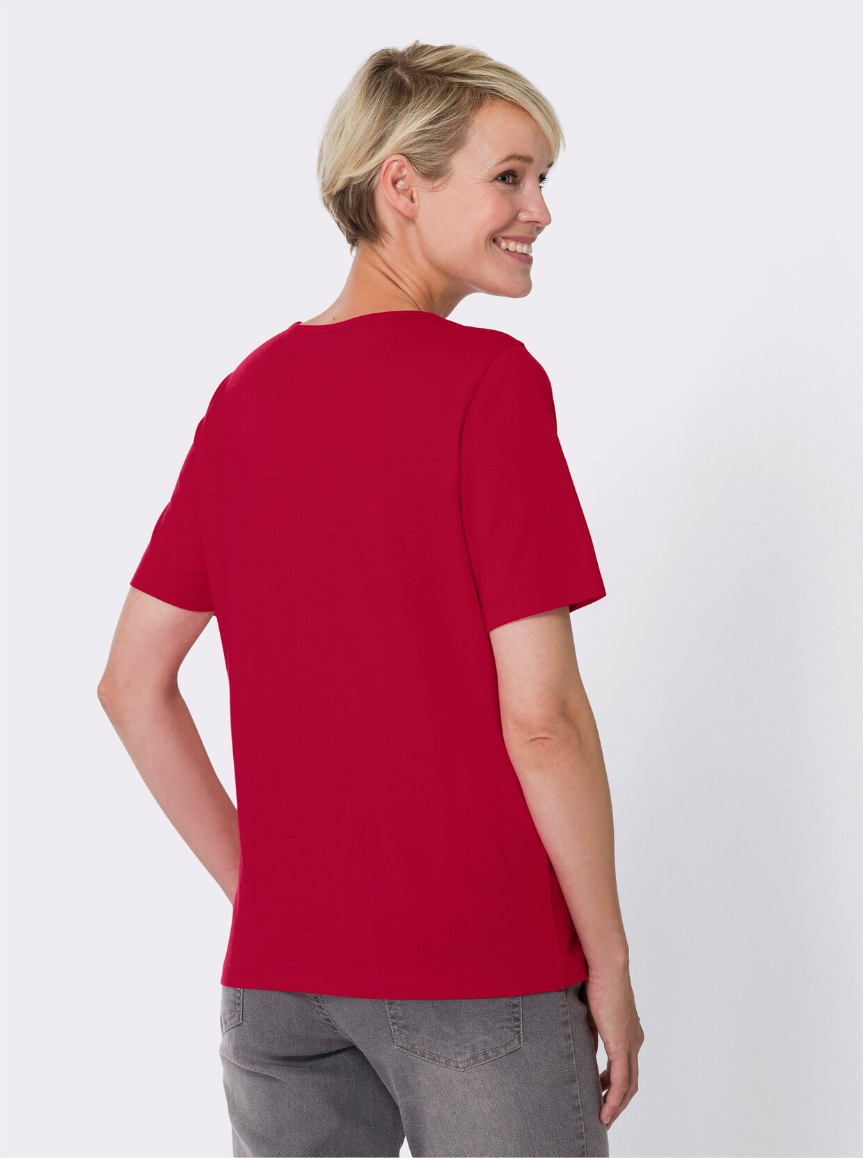 Tričko s krátkým rukávem - červená-kamenná šedá