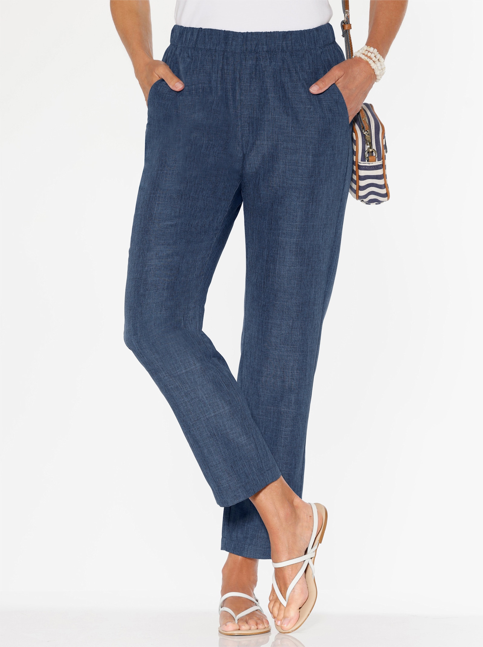 Schlupfhose in Leinen-Optik - marine-meliert