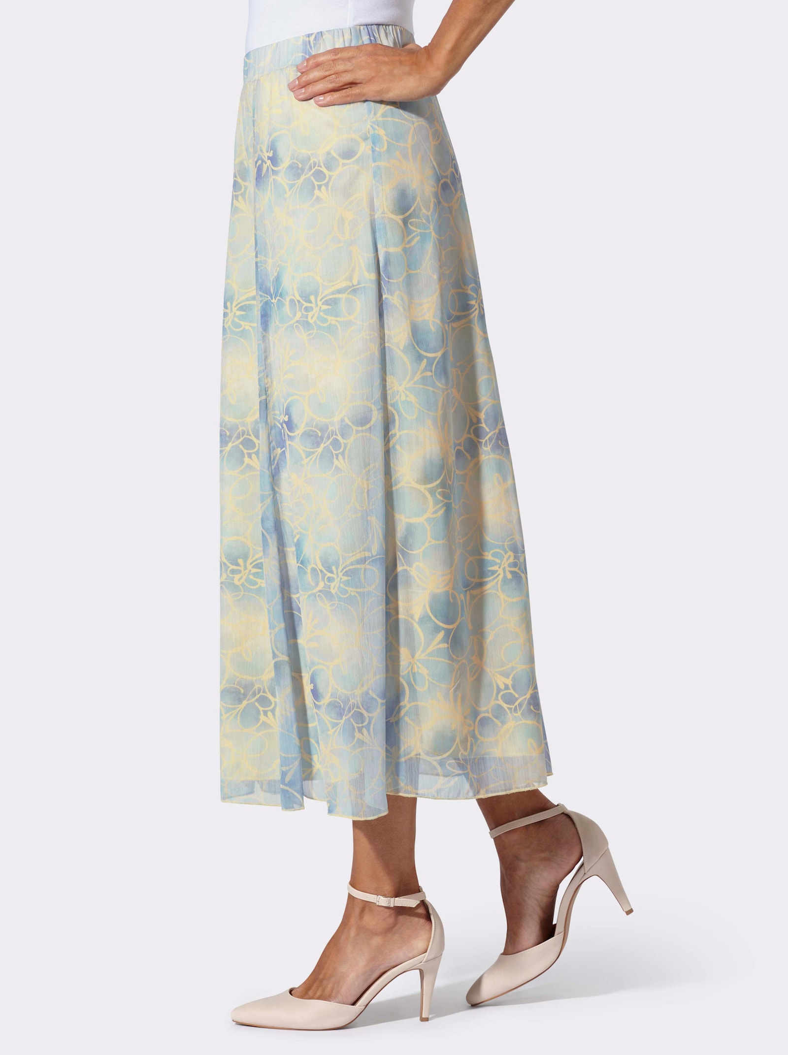 Bahnenrock im Grafik-Dessin - eisblau-vanille-bedruckt