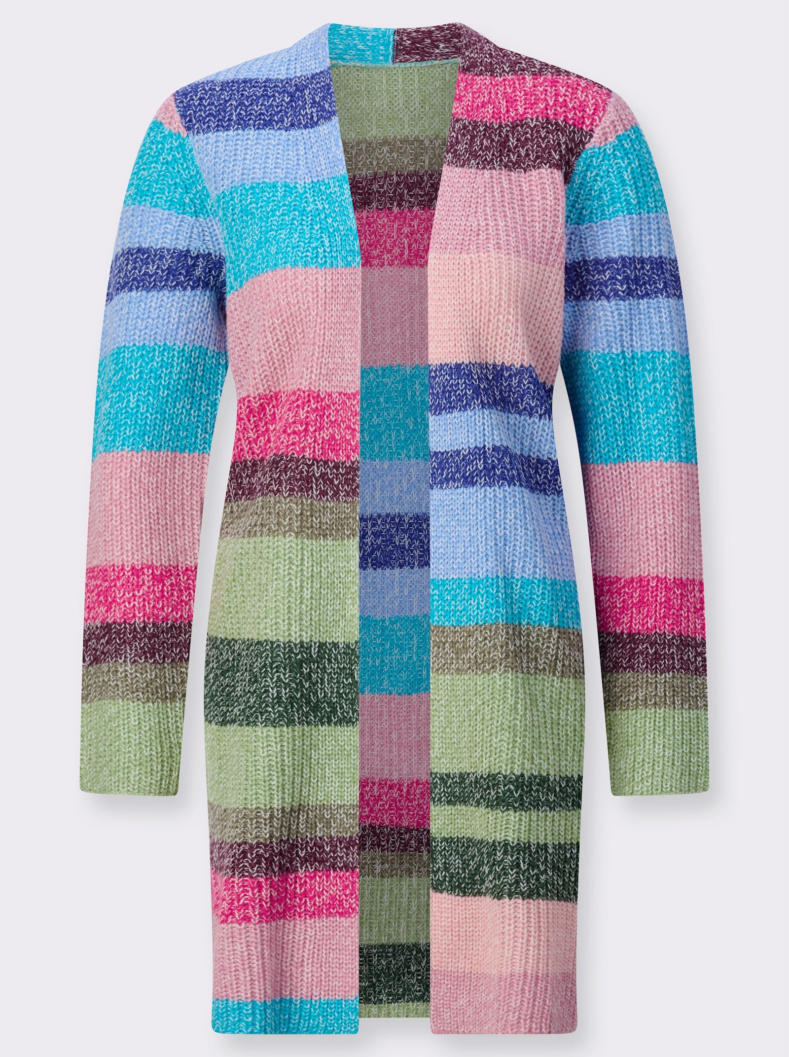 Strickmantel in Colour-Blocking-Dessin - khaki-pink-gemustert