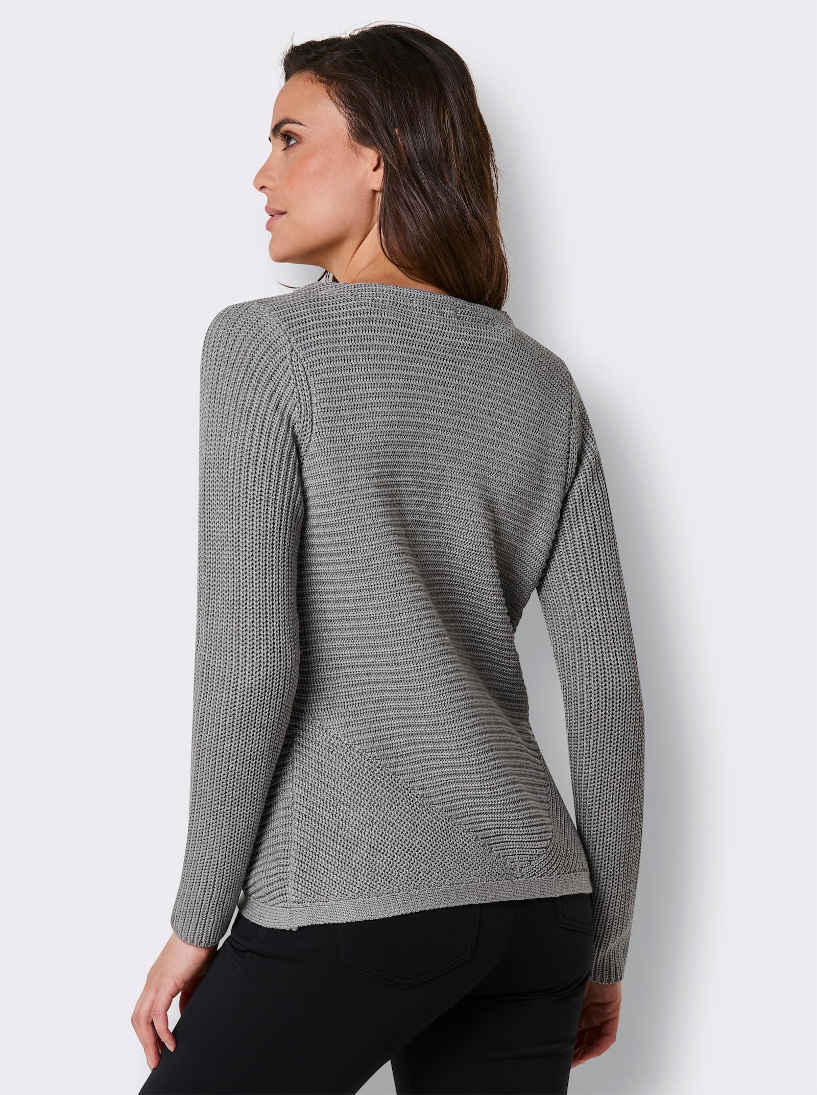 CREATION L PREMIUM Strickjacke mit Lyocell-Anteil - steingrau-meliert