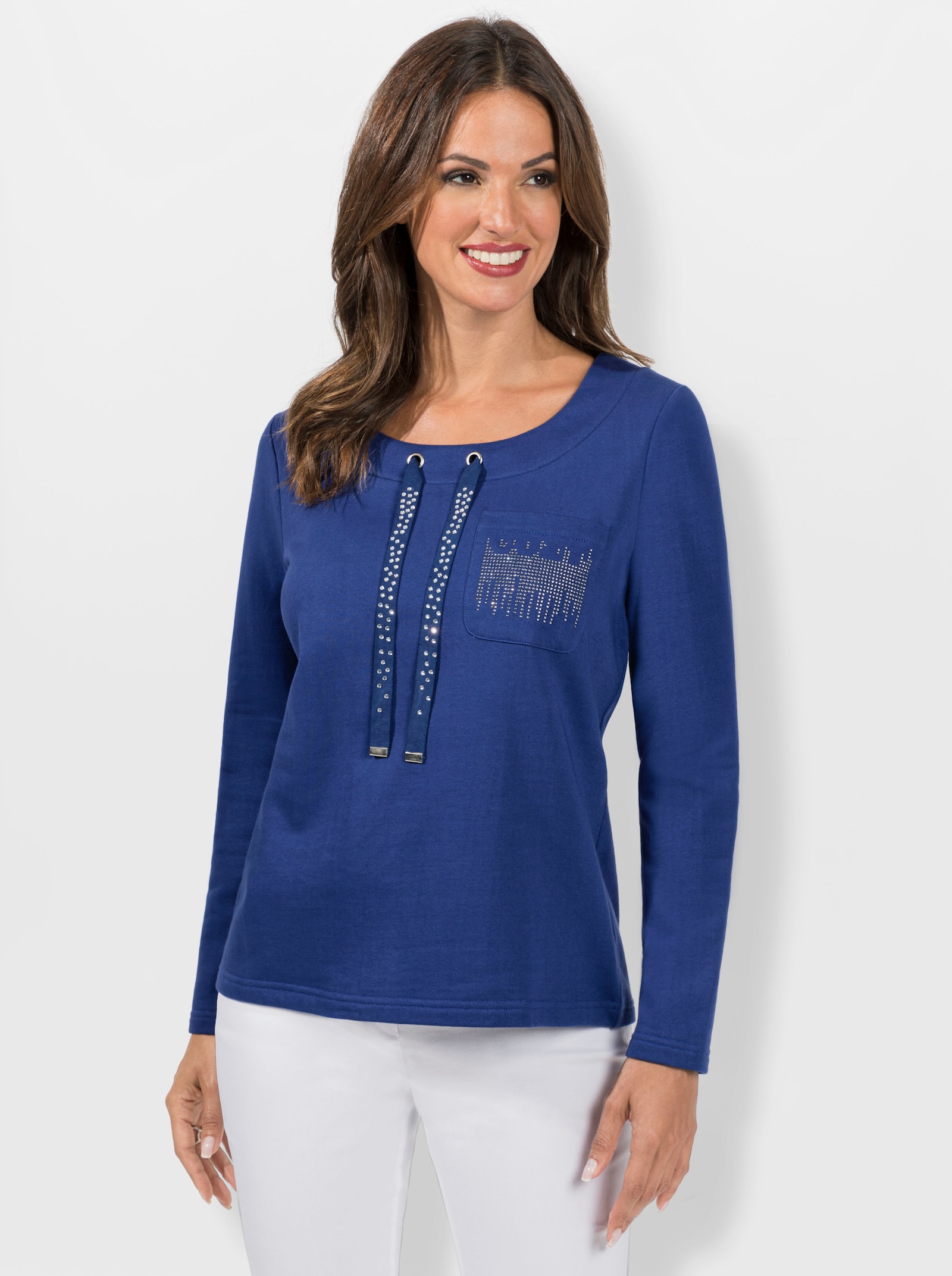Sweatshirt mit Glitzersteinchen - royalblau