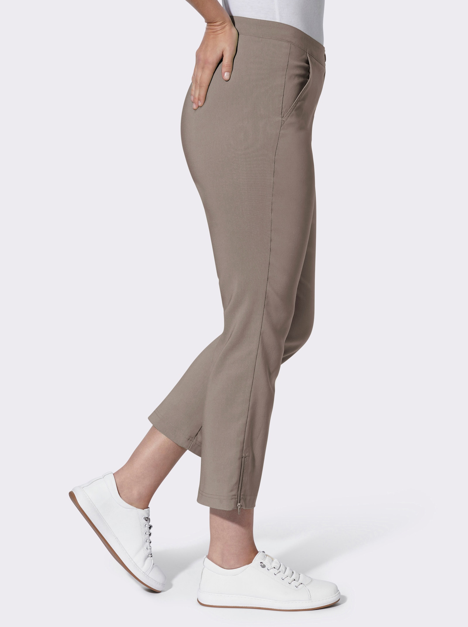 7/8-broek met ritssluitingen aan de zoom - taupe