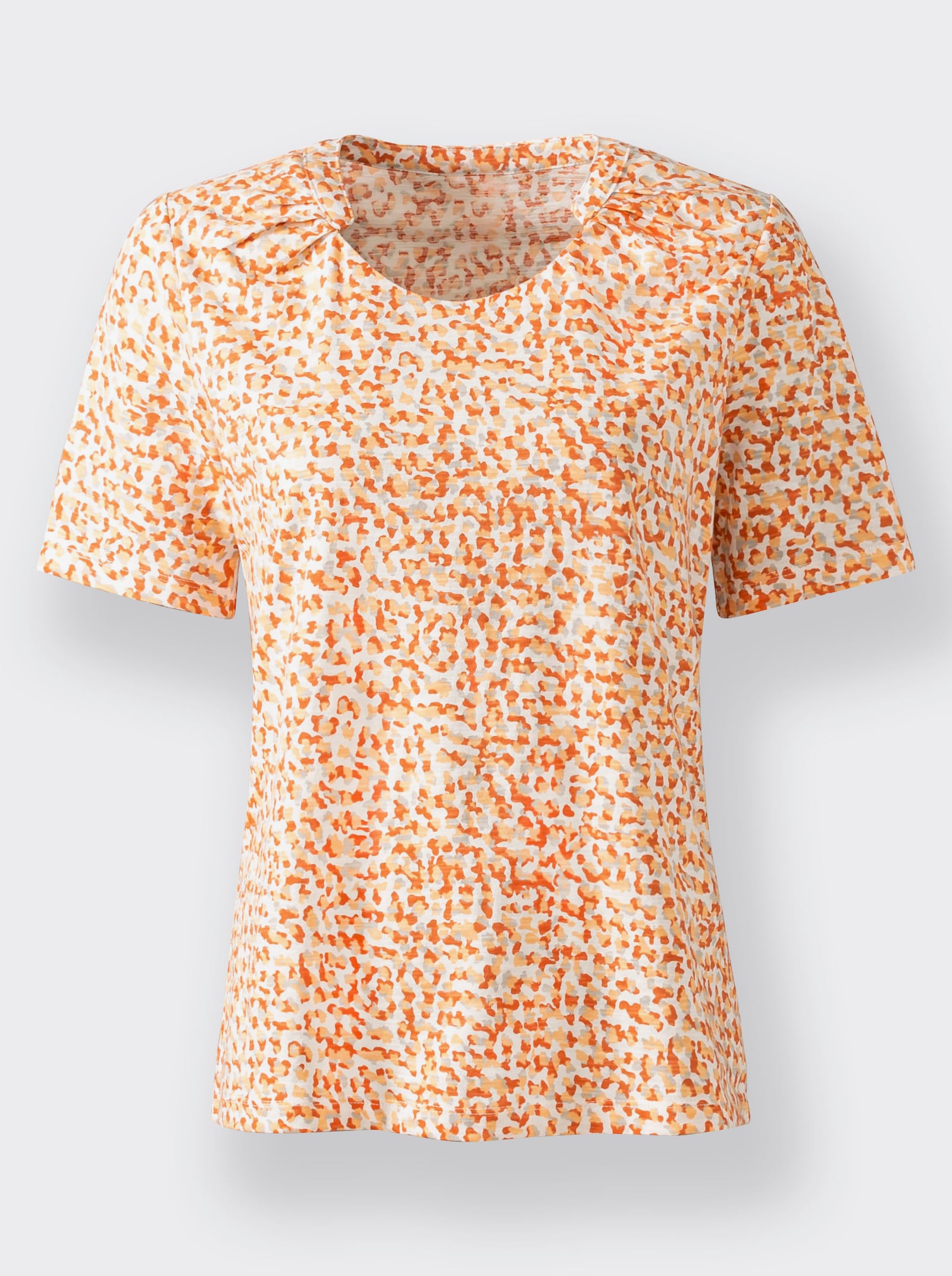 Print-Shirt mit Falten-Verzierung am Ausschnitt - apricot-bedruckt