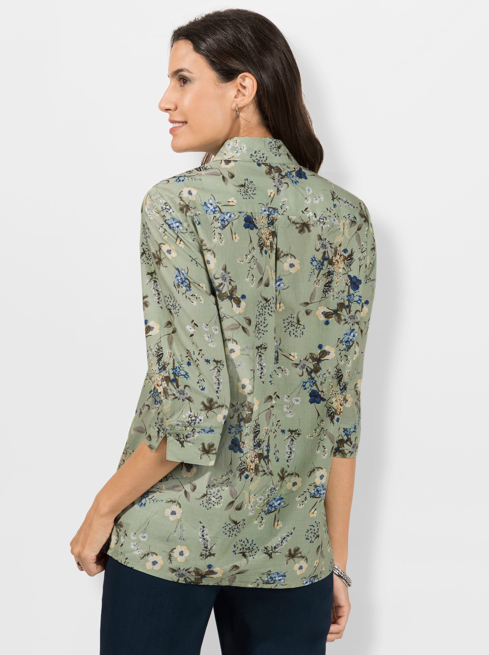Hemdbluse mit Biesen - pistazie-zitrone-bedruckt