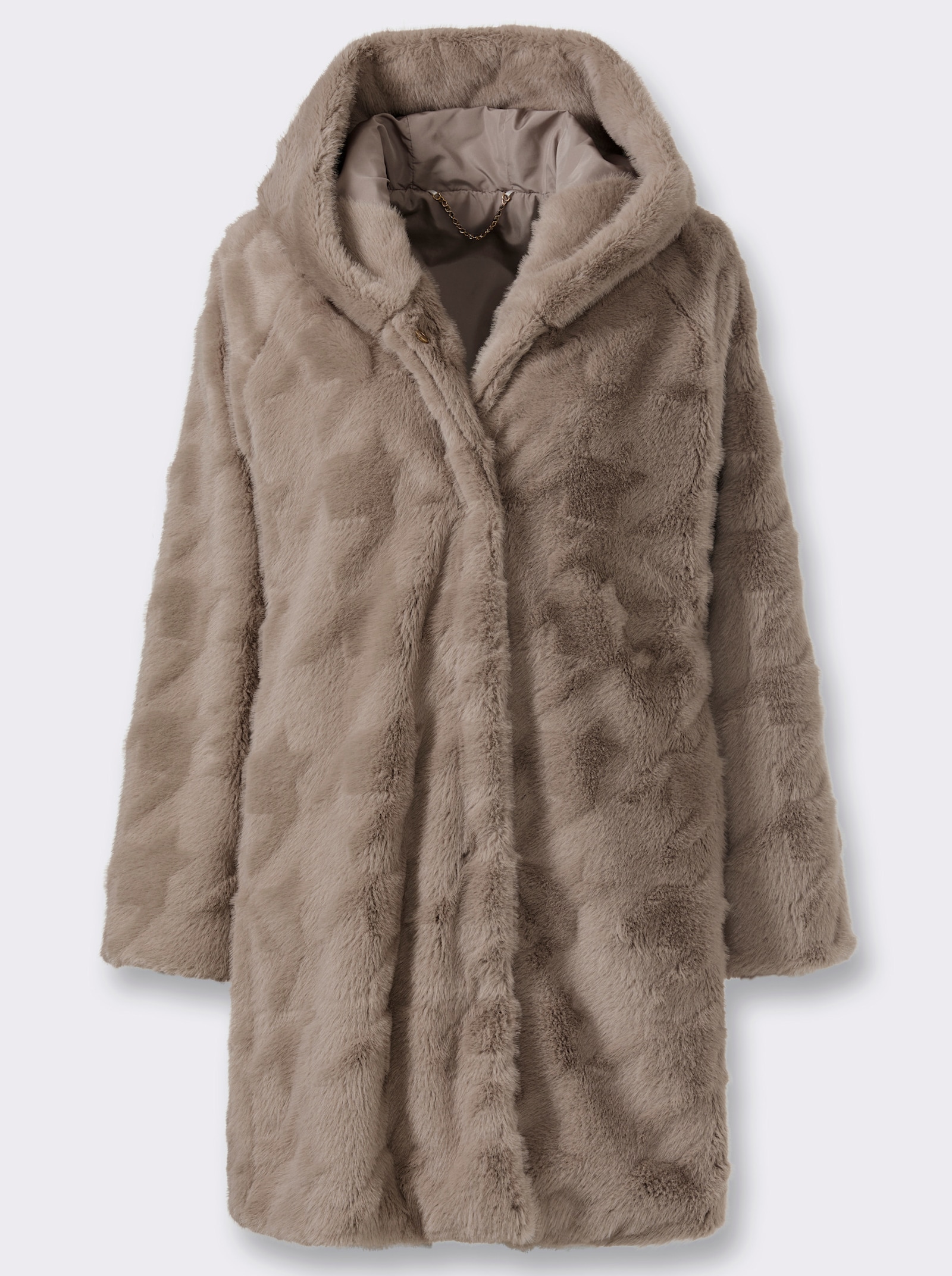 heine Fellimitatjacke mit Kapuze - sesam-gemustert