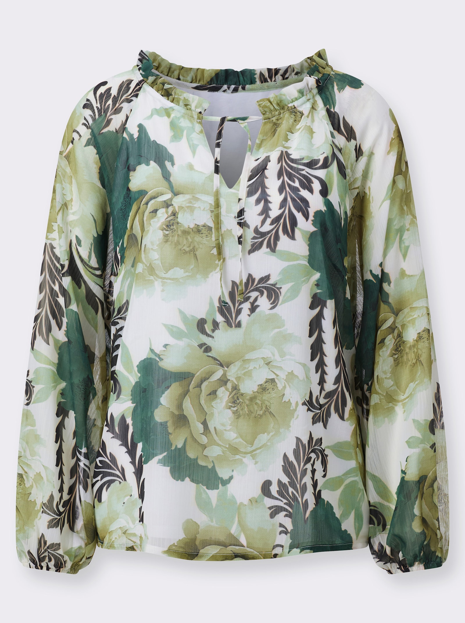 Druckbluse im floralen Dessin - champagner-lindgrün-bedruckt