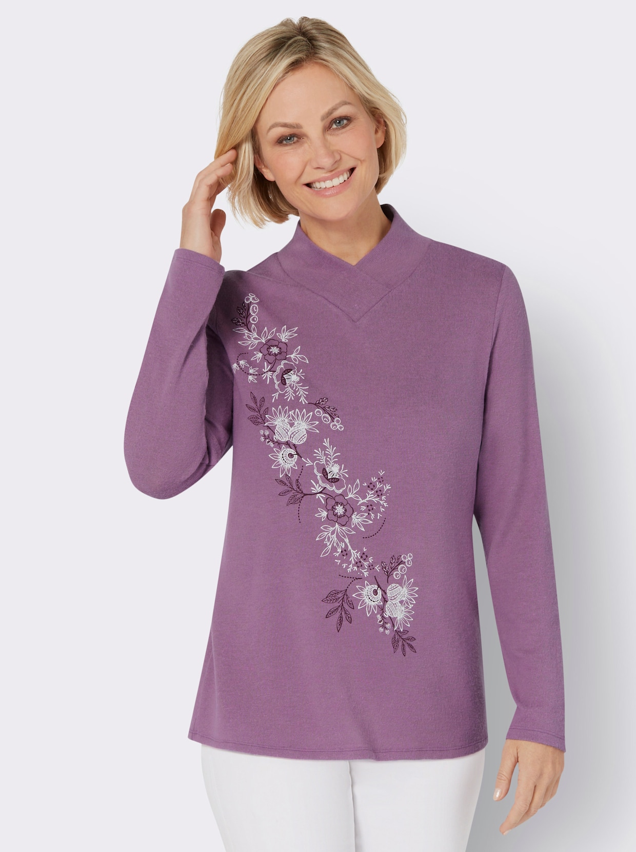 Langarmshirt - orchidee-malve-bedruckt