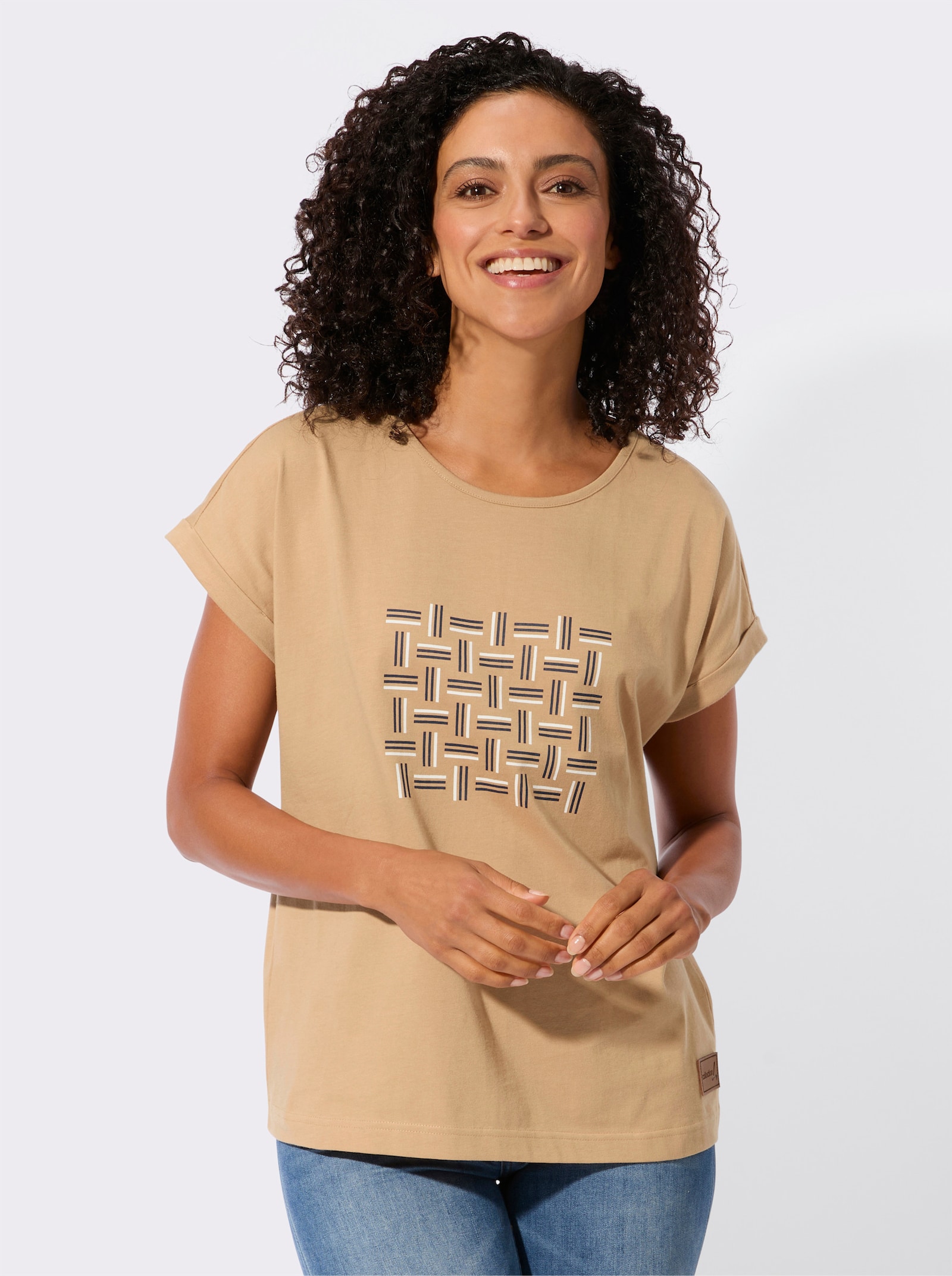 Shirt mit platziertem Druckmuster - camel-ecru-bedruckt