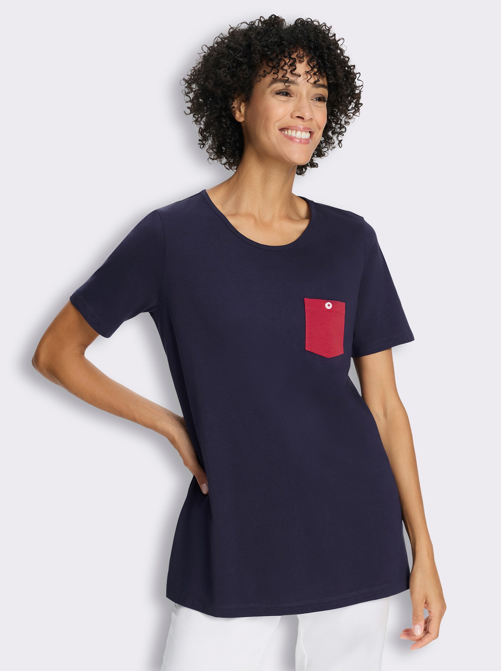 Longshirt mit kontrastfarbiger Brusttasche - marine
