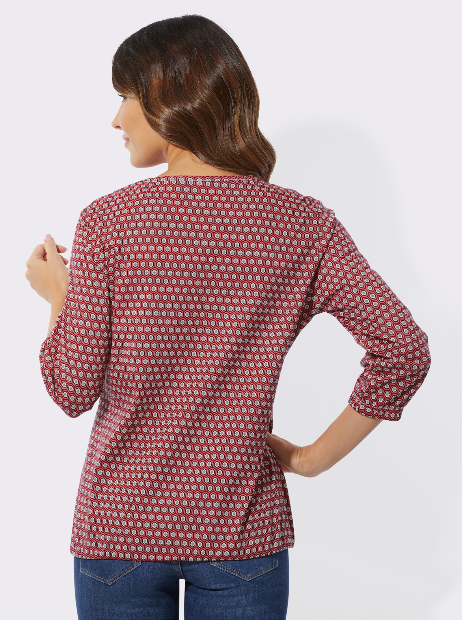 Tričko, 3/4 rukávy, minimal.vzor - Koralovo-burgundská potlač