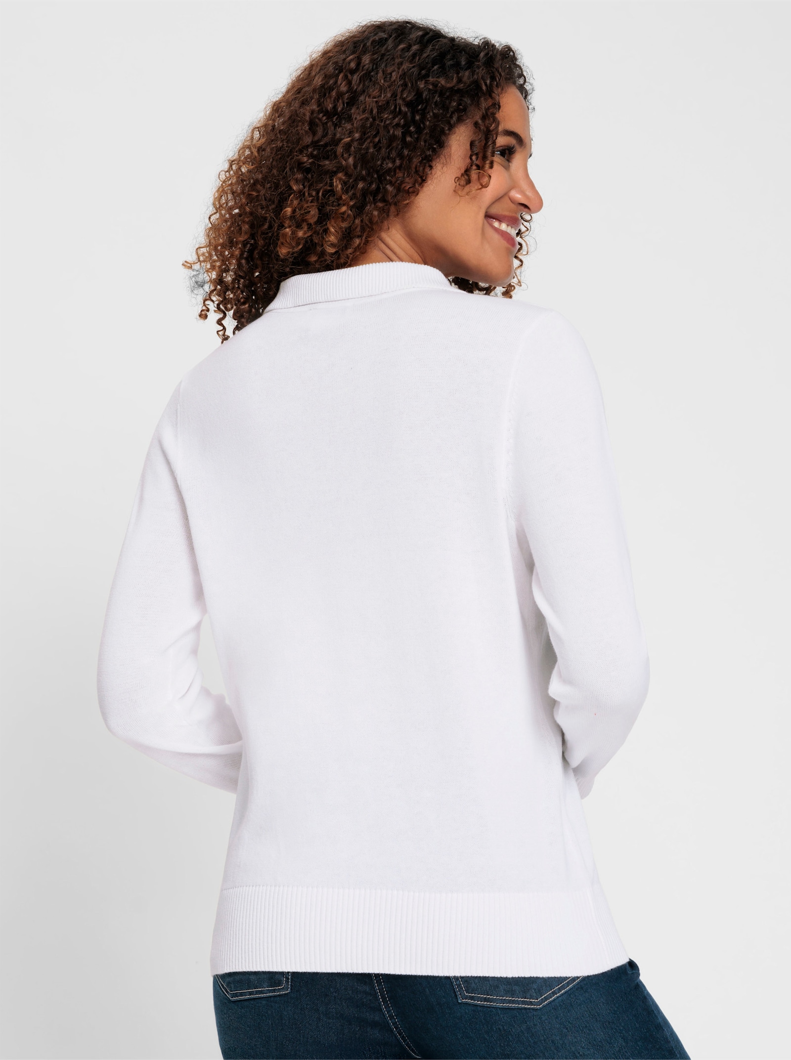 Polopullover mit kurzer Knopfleiste - ecru