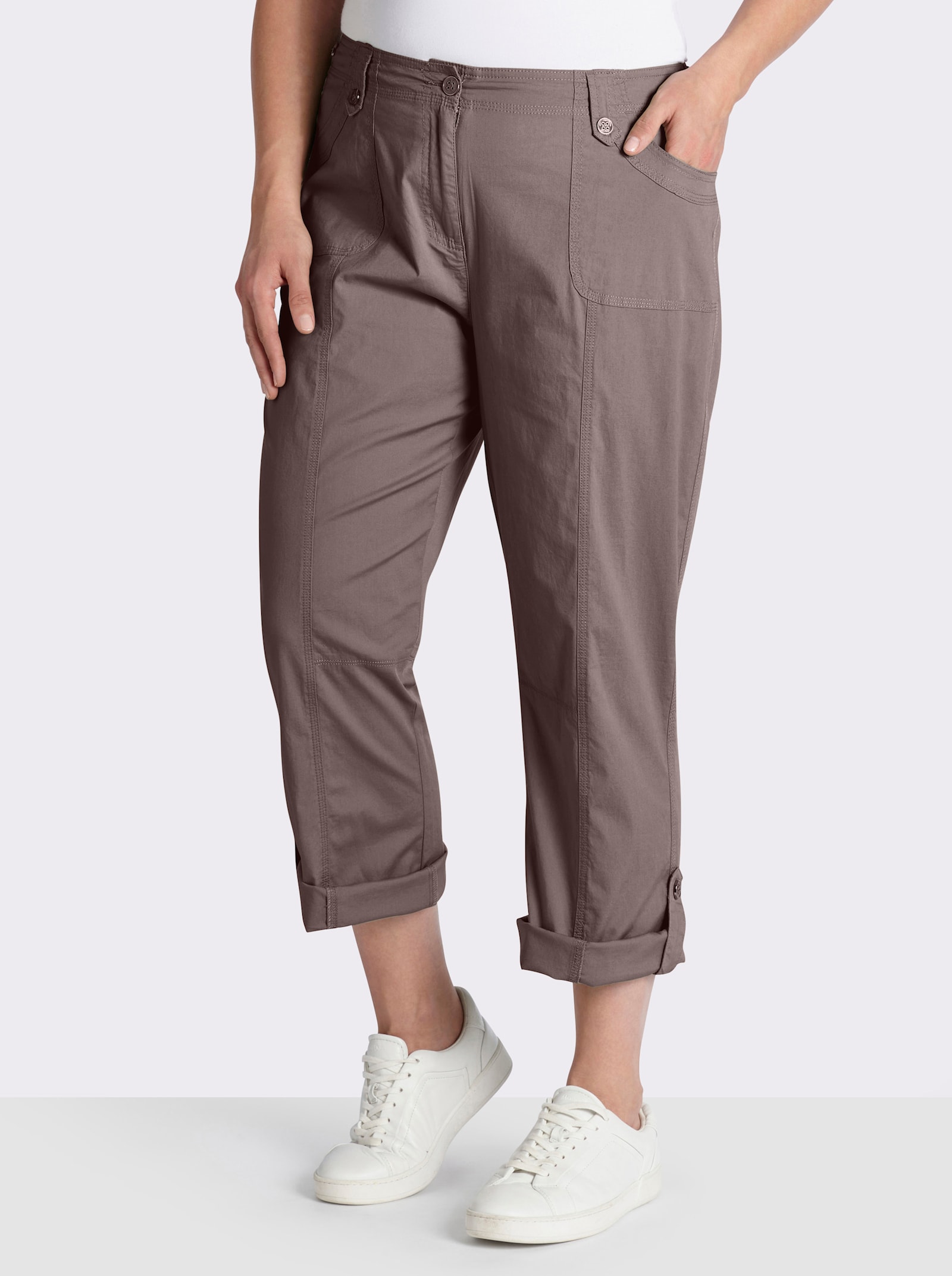 Baumwollhose mit krempelbaren Beinen - dunkeltaupe