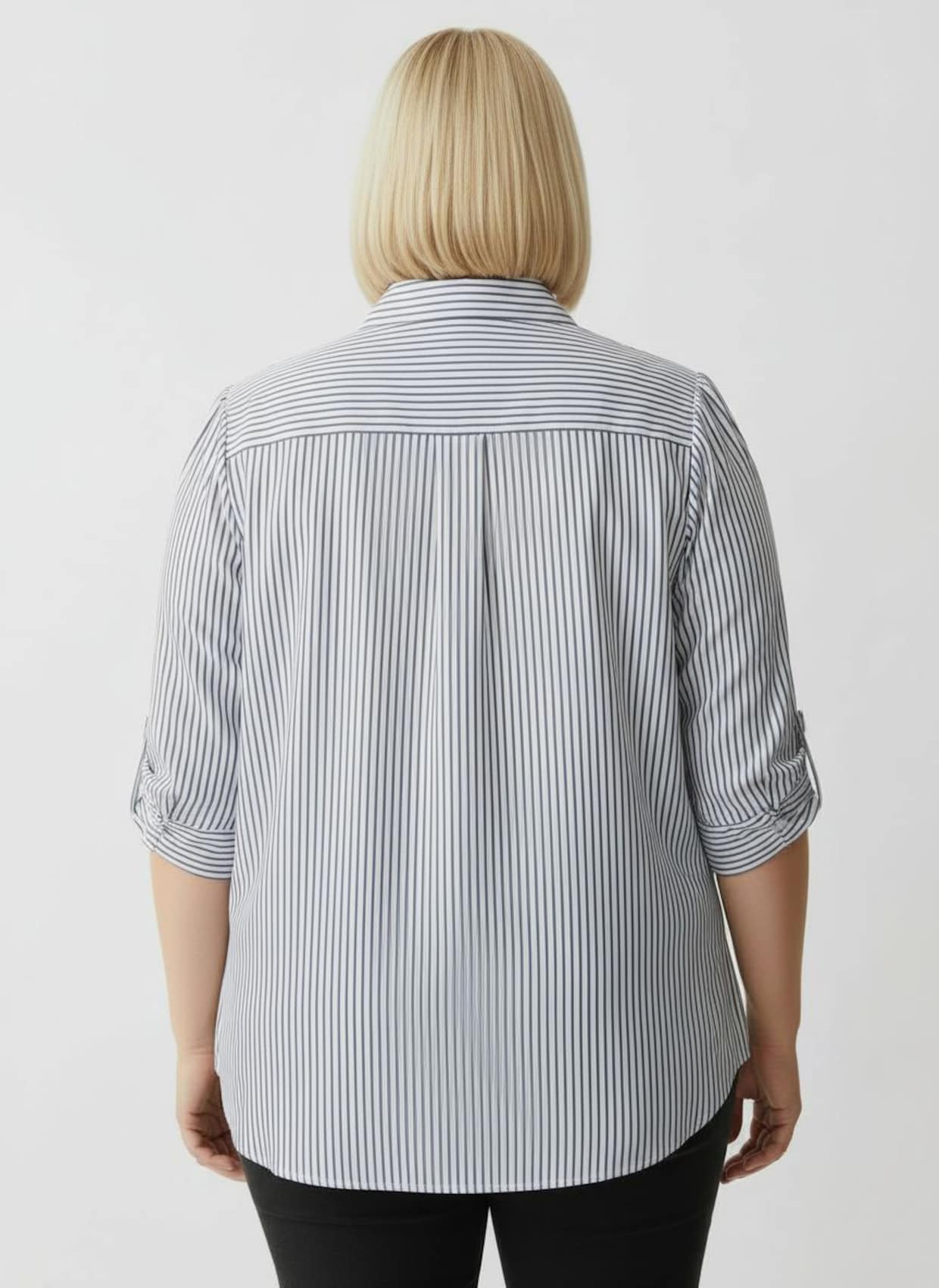 Gestreifte Bluse mit längenregulierbaren Ärmeln - marine-ecru-gestreift