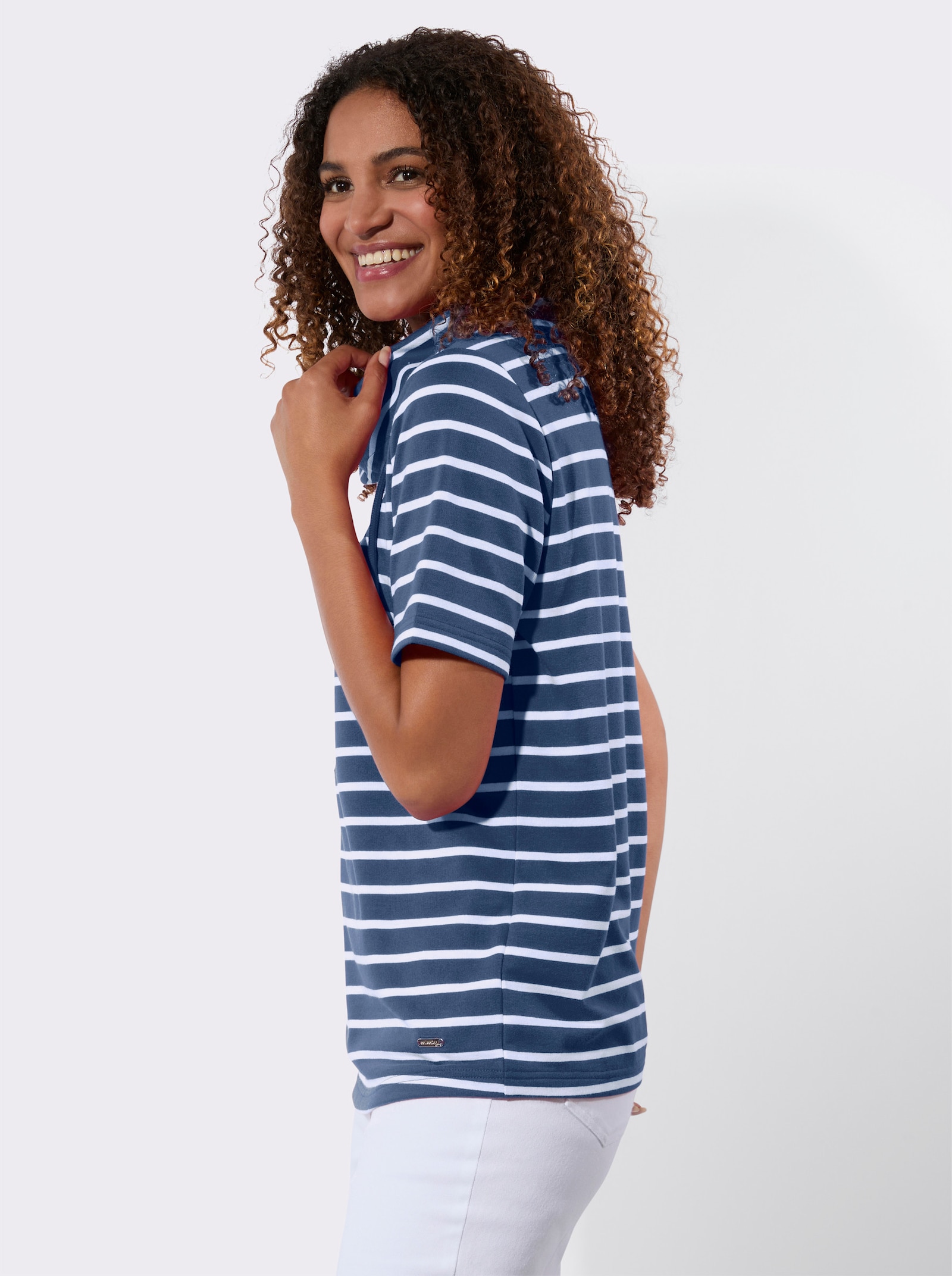 Sweatshirt mit Rollkragen - jeansblau-weiß-gestreift