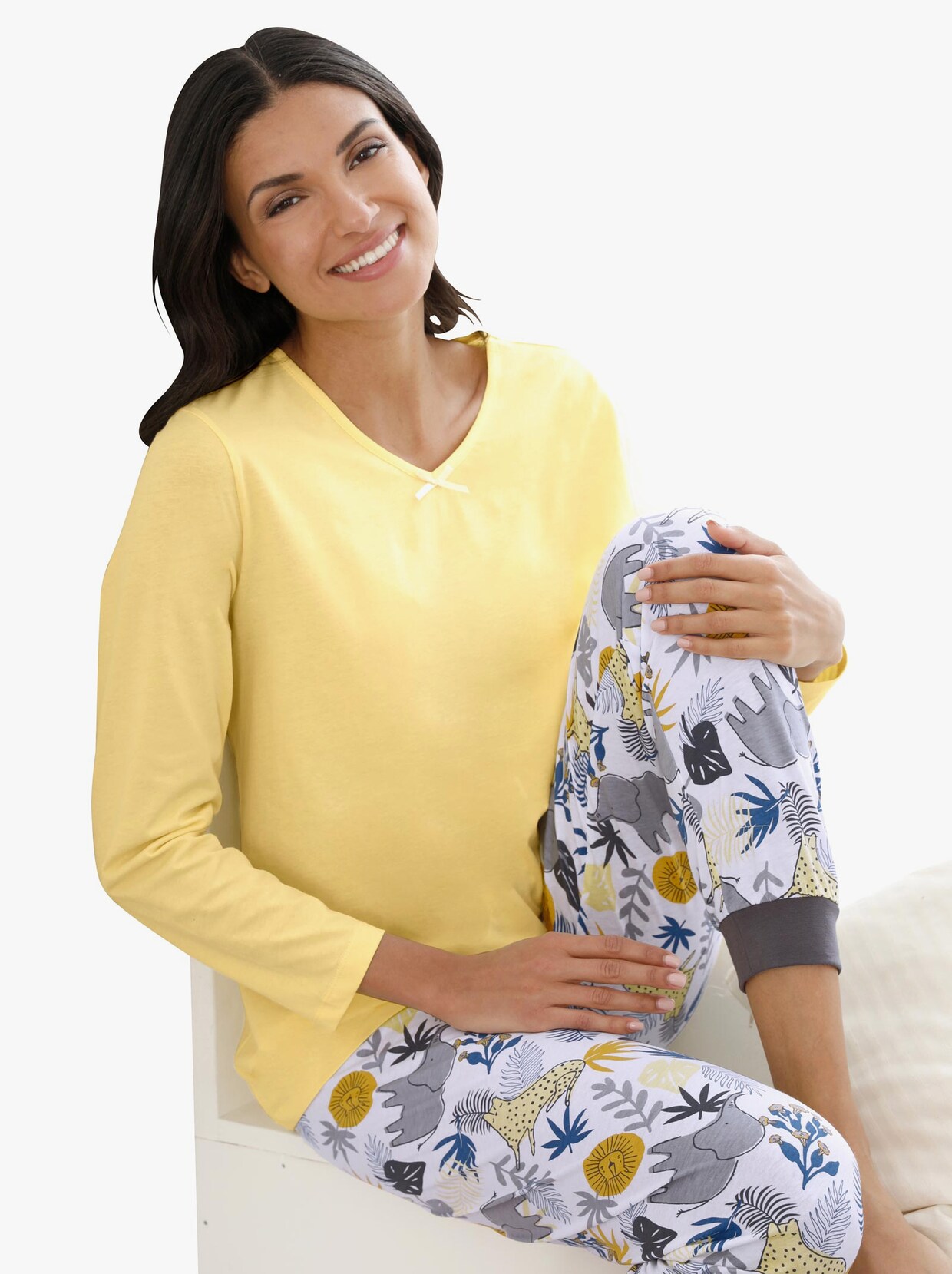 Pyžamové nohavice - Svetlobéžová a citrónová potlač