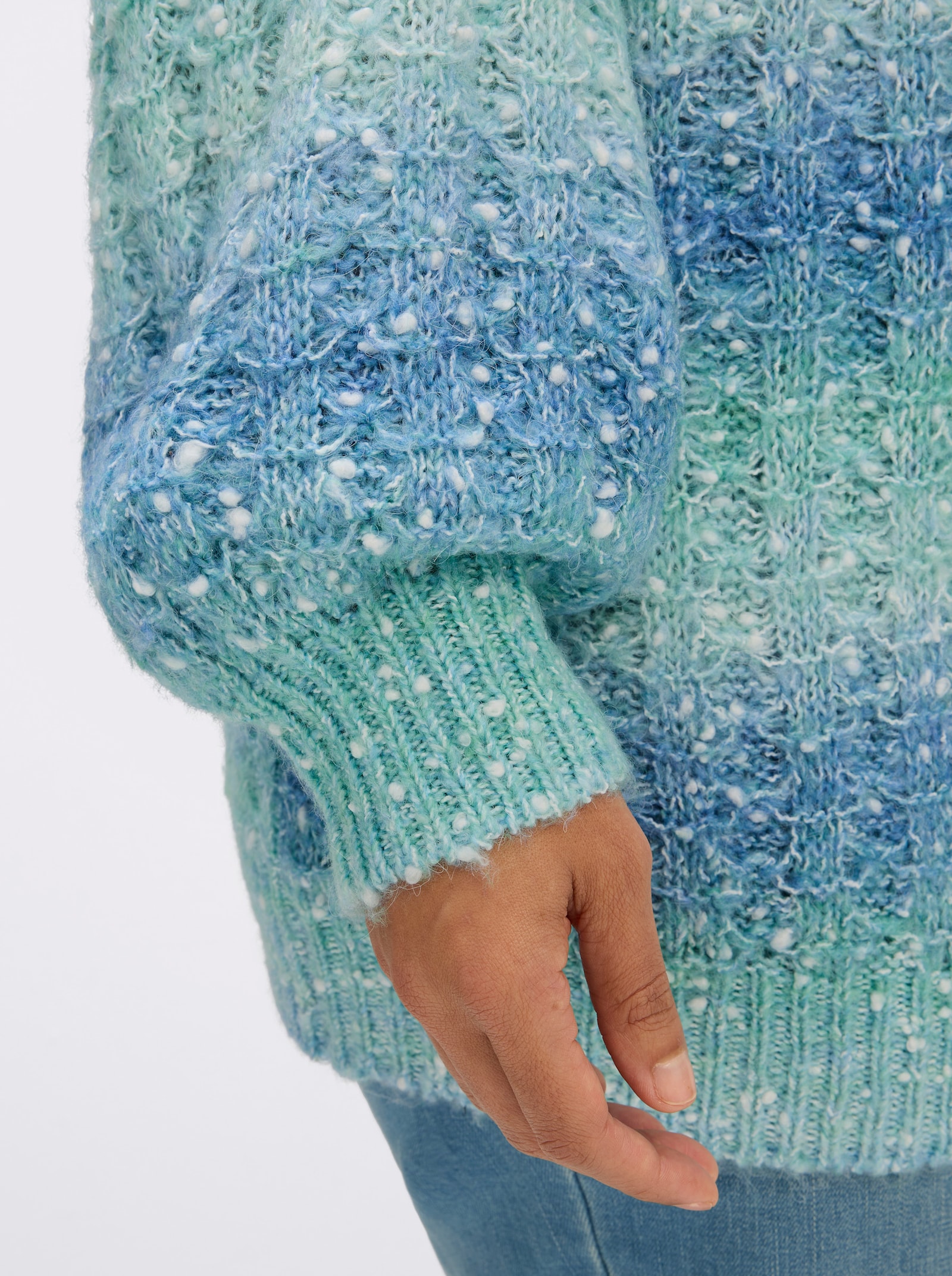 sheego Ajourpullover mit Blockstreifen - mint-bleu-gemustert