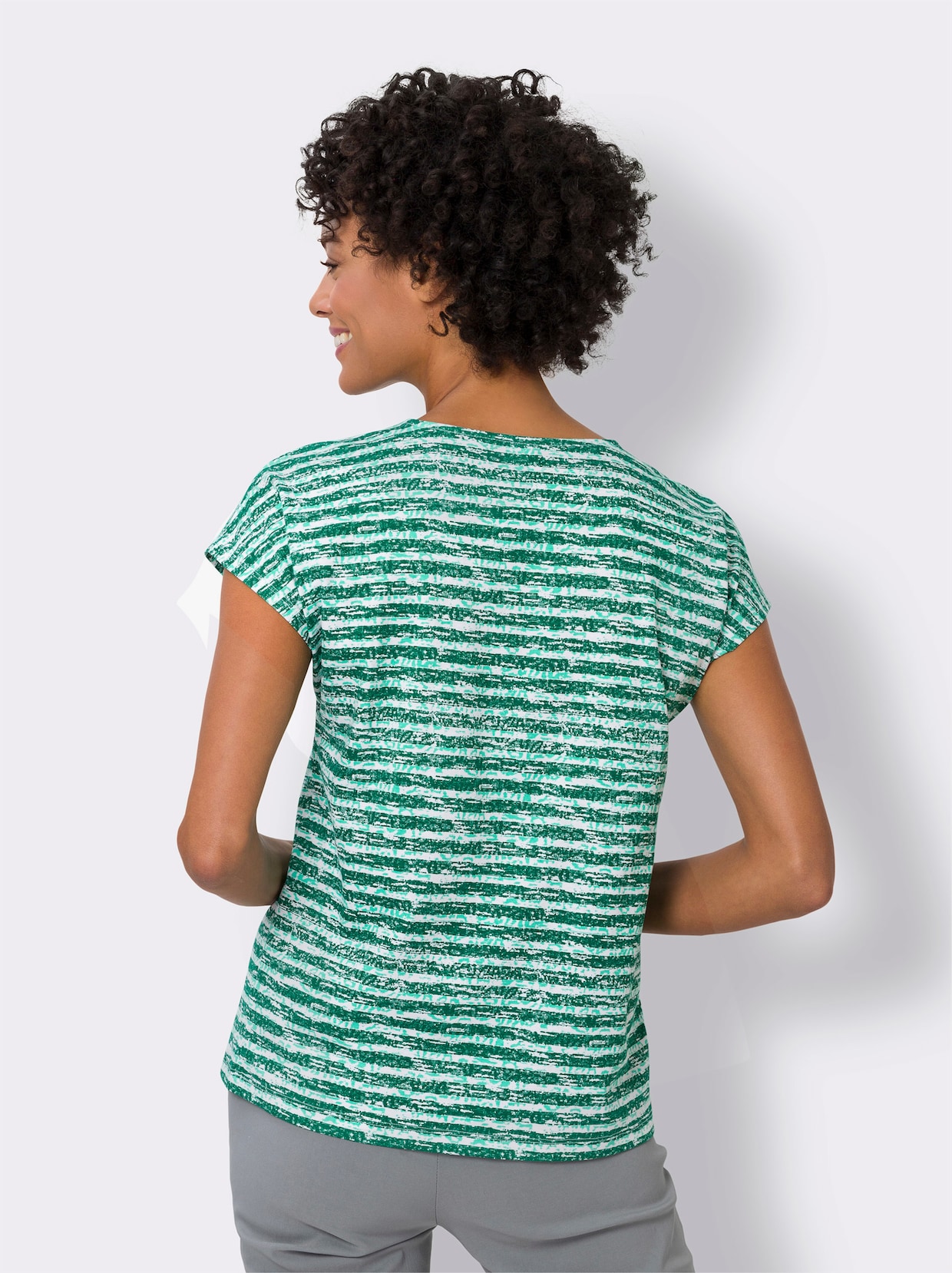 Shirt met korte mouwen - groen/ecru gestreept