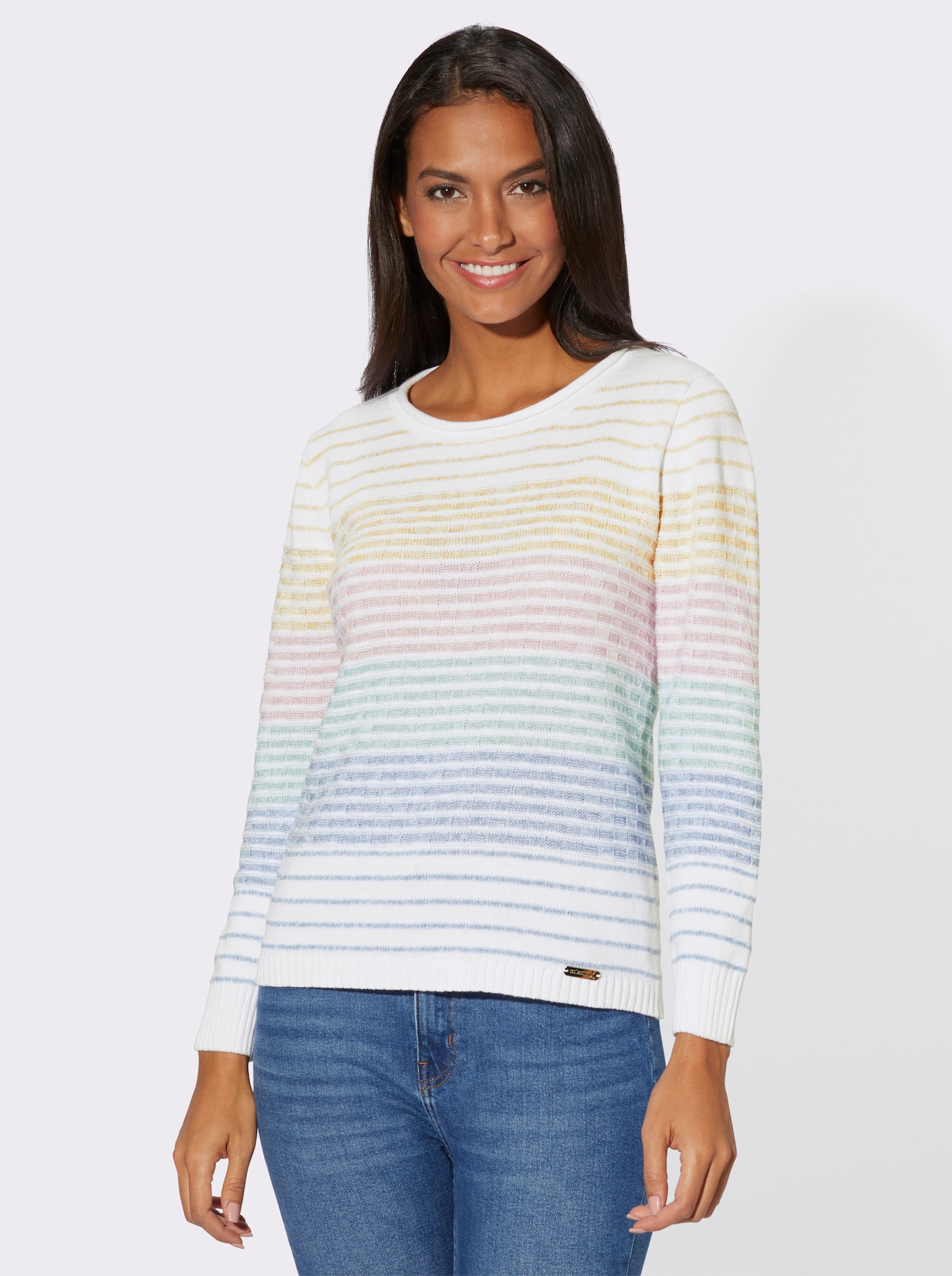 Pull à rayures avec motifs tricotés - menthe-rose-rayures